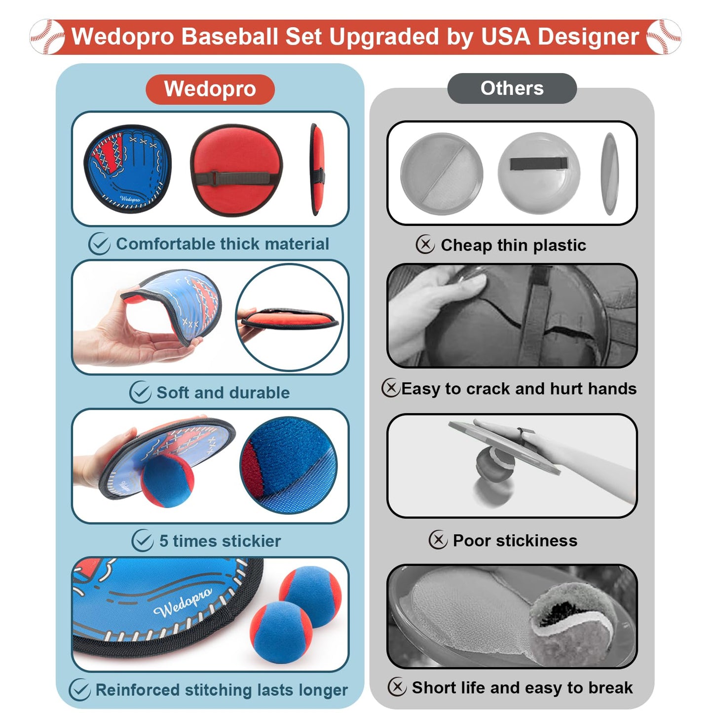 Toss and Catch Ball Set: Beginner Kids Baseball Training Glove & Catch Ball Toys, Kids Outdoor Games for Adults and Family, Fun Baseball Game Gift for Ages 3 4 5 6 7 8 9 10 11 12 Year Old Boys Girls