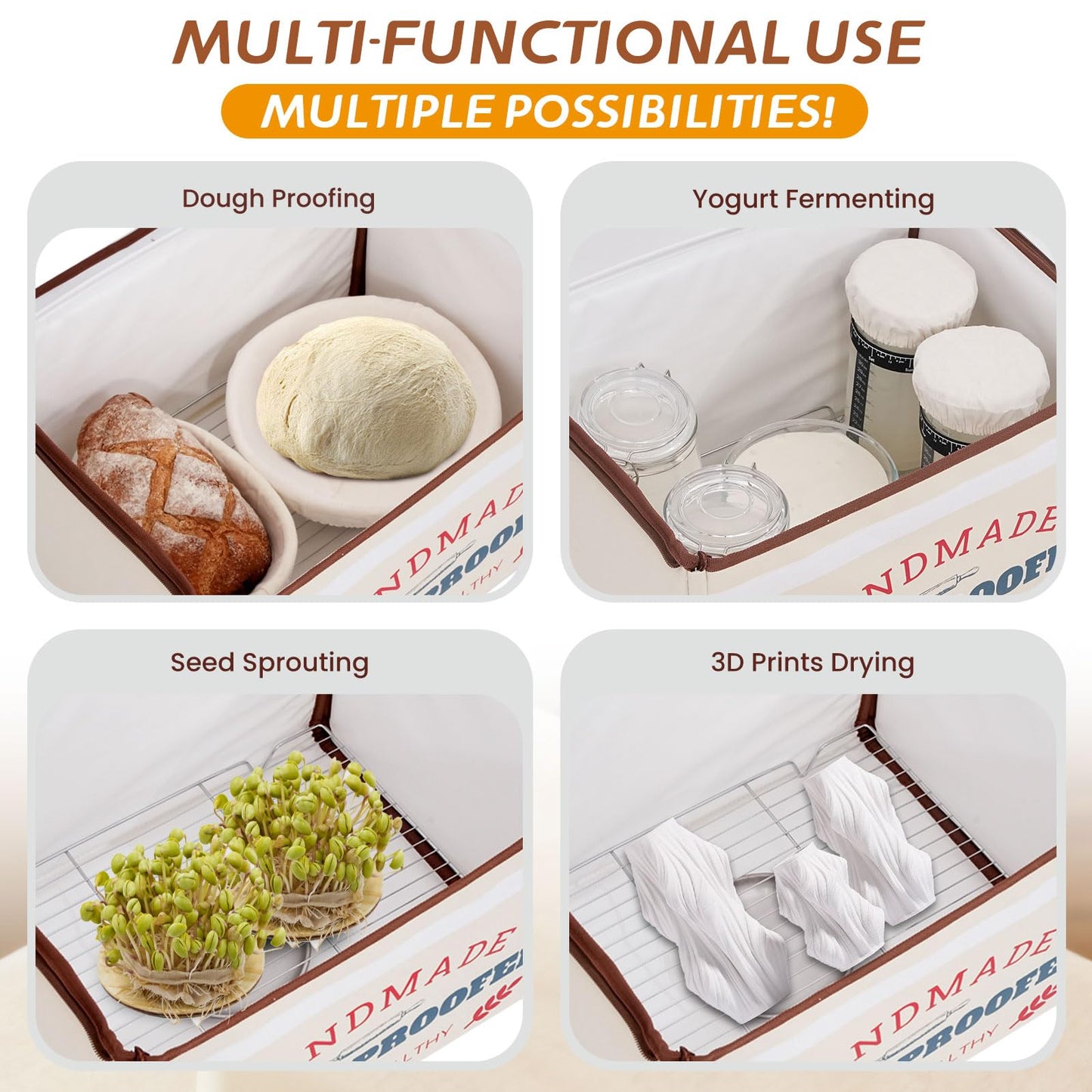 InnovifyHub Bread Proofing Box with Heater, 50-130℉ Constant Temp Dough Proofer, 3-Sided Heating & 24H Timer, Foldable Fermentation Box for Sourdough Starter, Pizza Dough, Yogurt