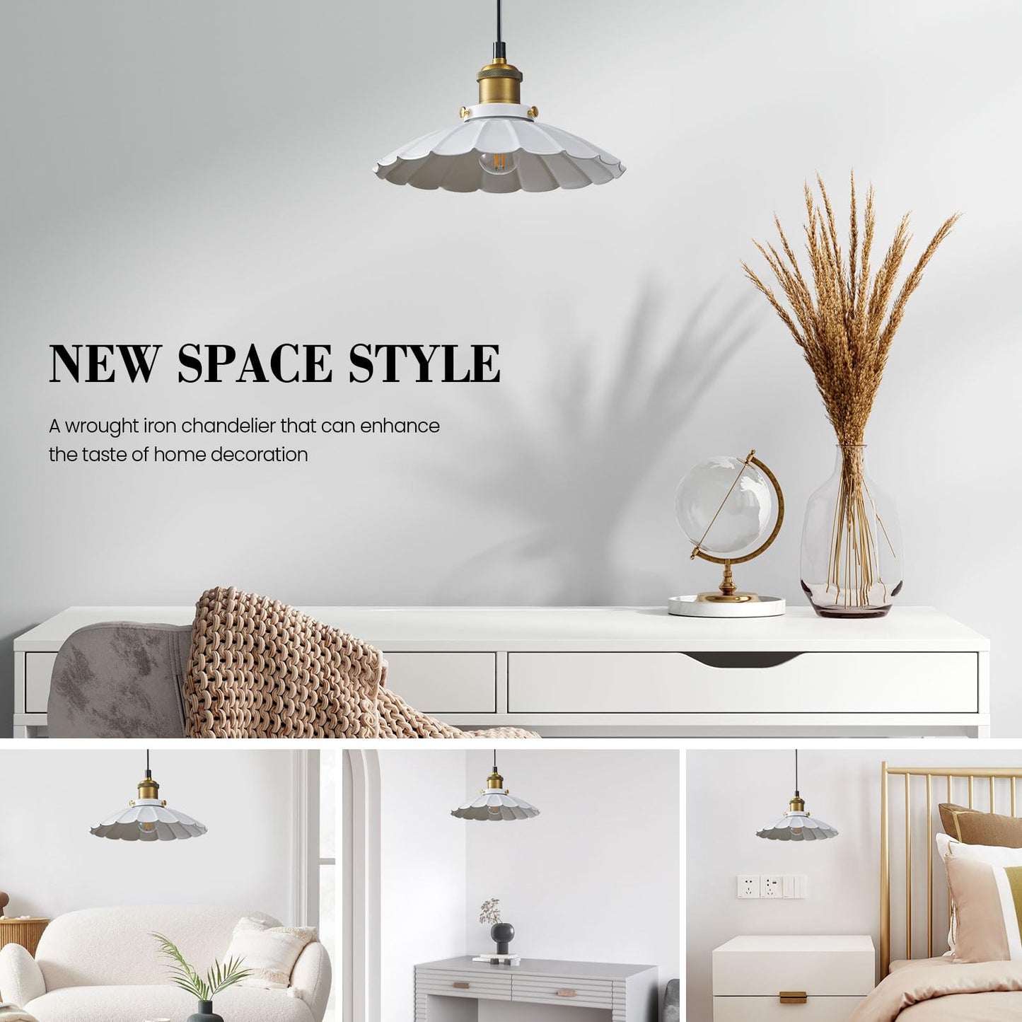 Oyisen White Pendant Lights, Modern Hanging Lamp with 9.8 Inch Industrial Shade for Kitchen Island, Farmhouse Pendant Lights Kitchen Island 6.5Ft Adjustable Cord Pendant Light Fixtures