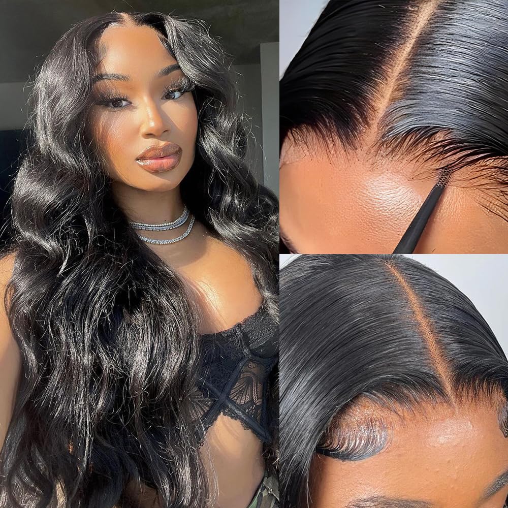 Daveila Body Wave Glueless Wig Human Hair Pre Plucked Pre Cut Glueless Lace Front Wig Ready to Wear 6x4 Body Wave Closure Wig Human Hair 180% Density Body Wave Pre Plucked Wig Natural Hairline 12 Inch