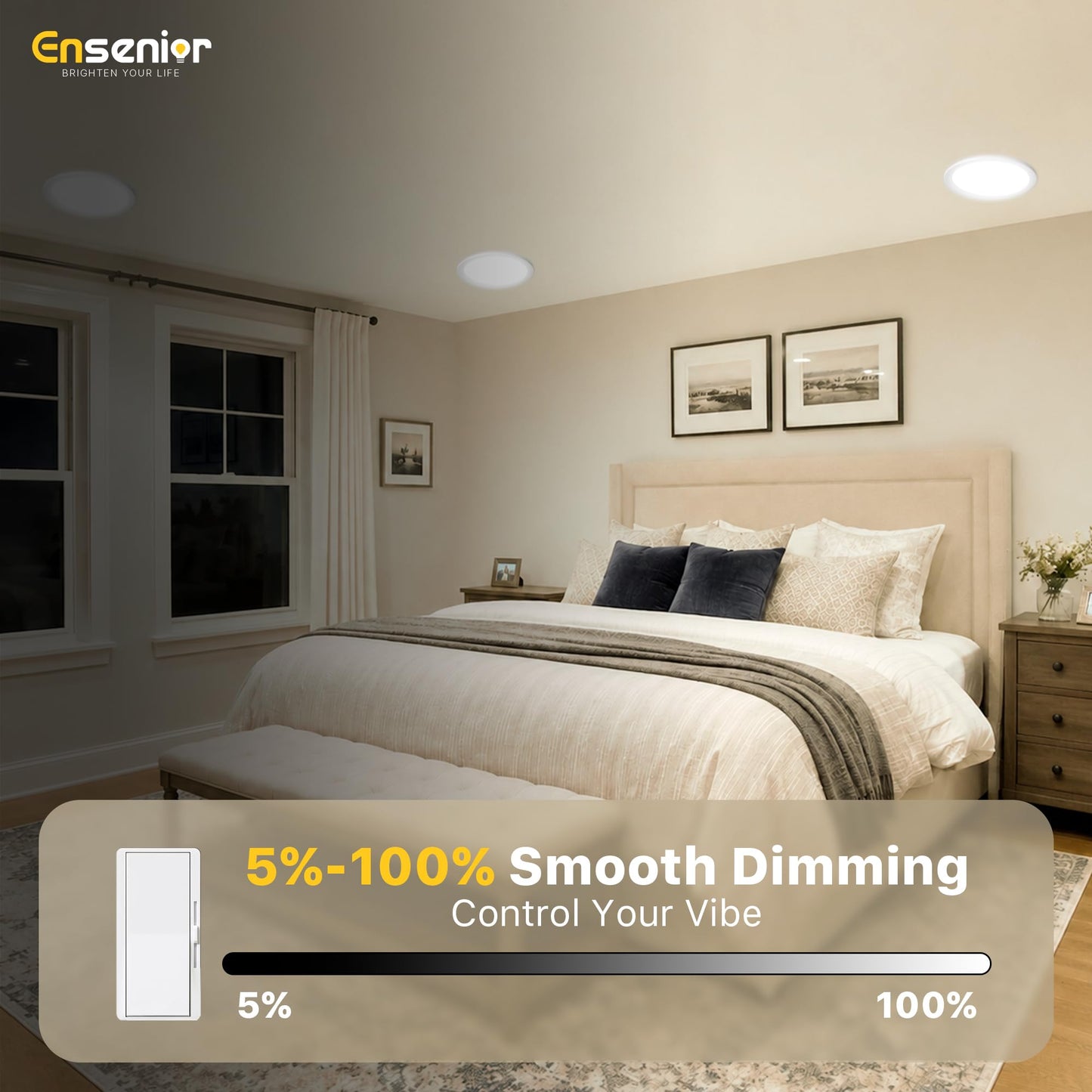 Ensenior 4 Pack 8 Inch LED Recessed Light, Dimmable, 2700K-5000K 5CCT, 1600LM High Brightness, 18W 120V, Damp Rated, Ultra-Thin Canless Wafer Light - ETL & FCC & IC