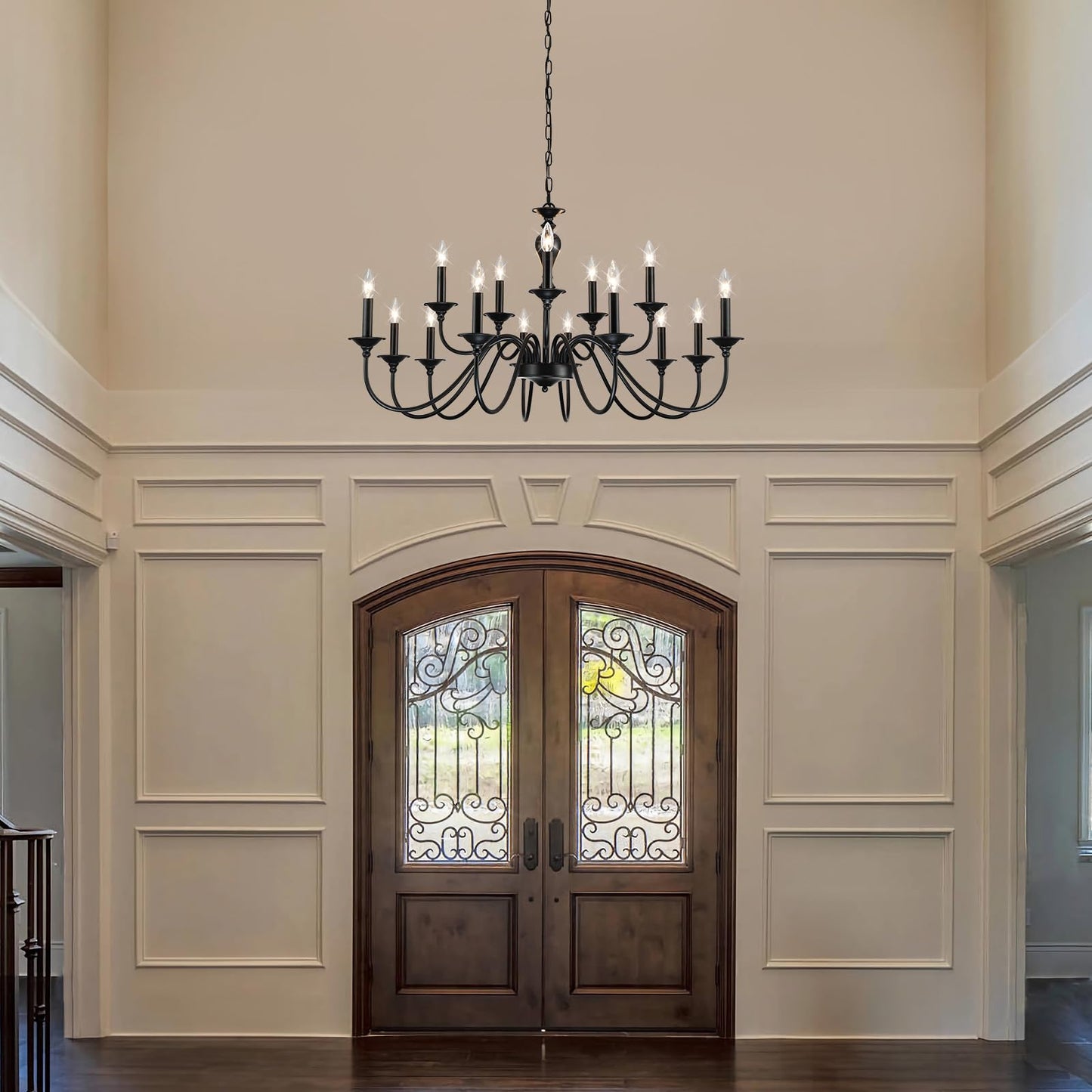 15 Light Black Farmhouse Chandelier | Large Chandeliers for Dining Room Light Fixtures Over Table | Vintage Candle Hanging Lighting for Living Room | Foyer | Staircase | Restaurant | Villa