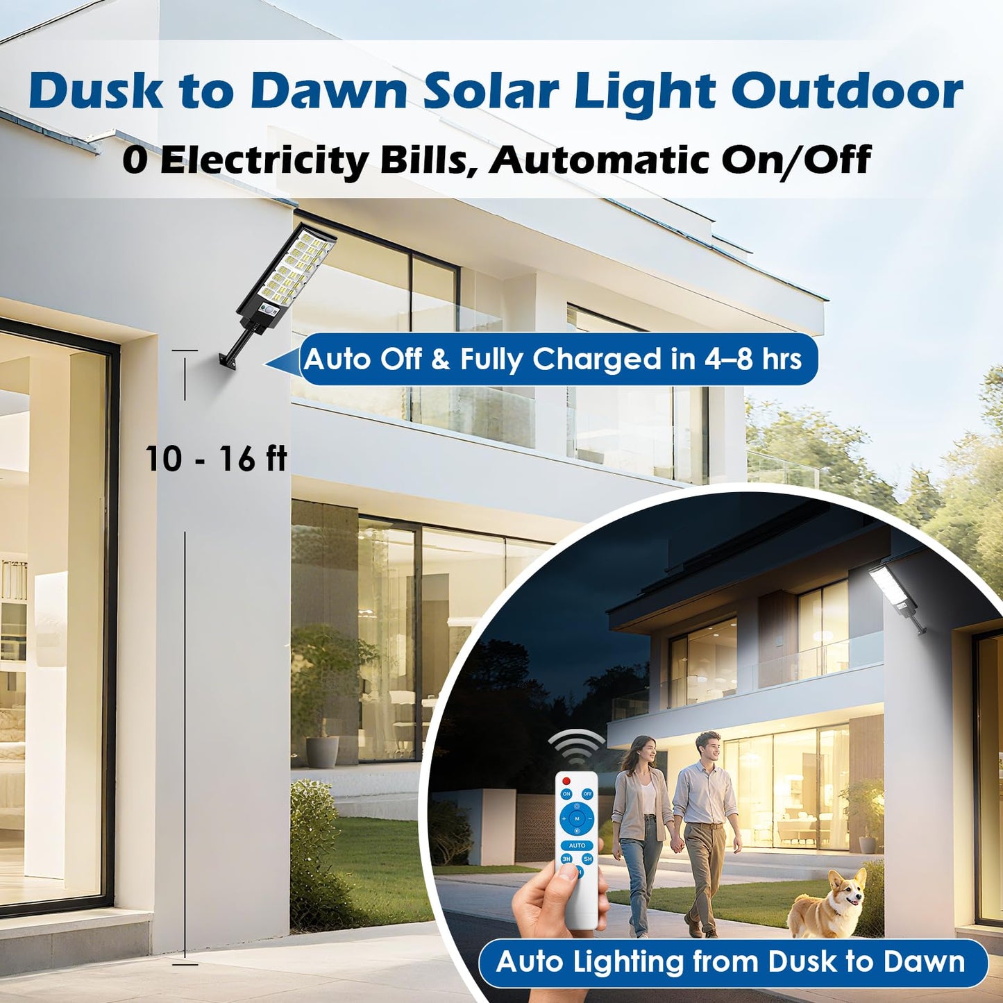 4-Pack Solar Street Lights Outdoor, 20000LM Waterproof LED Solar Flood Lights with Motion Sensor, 6500K Dusk to Dawn Solar-Powered Light Remote Control for Outside, Security Lights for Yard Driveway