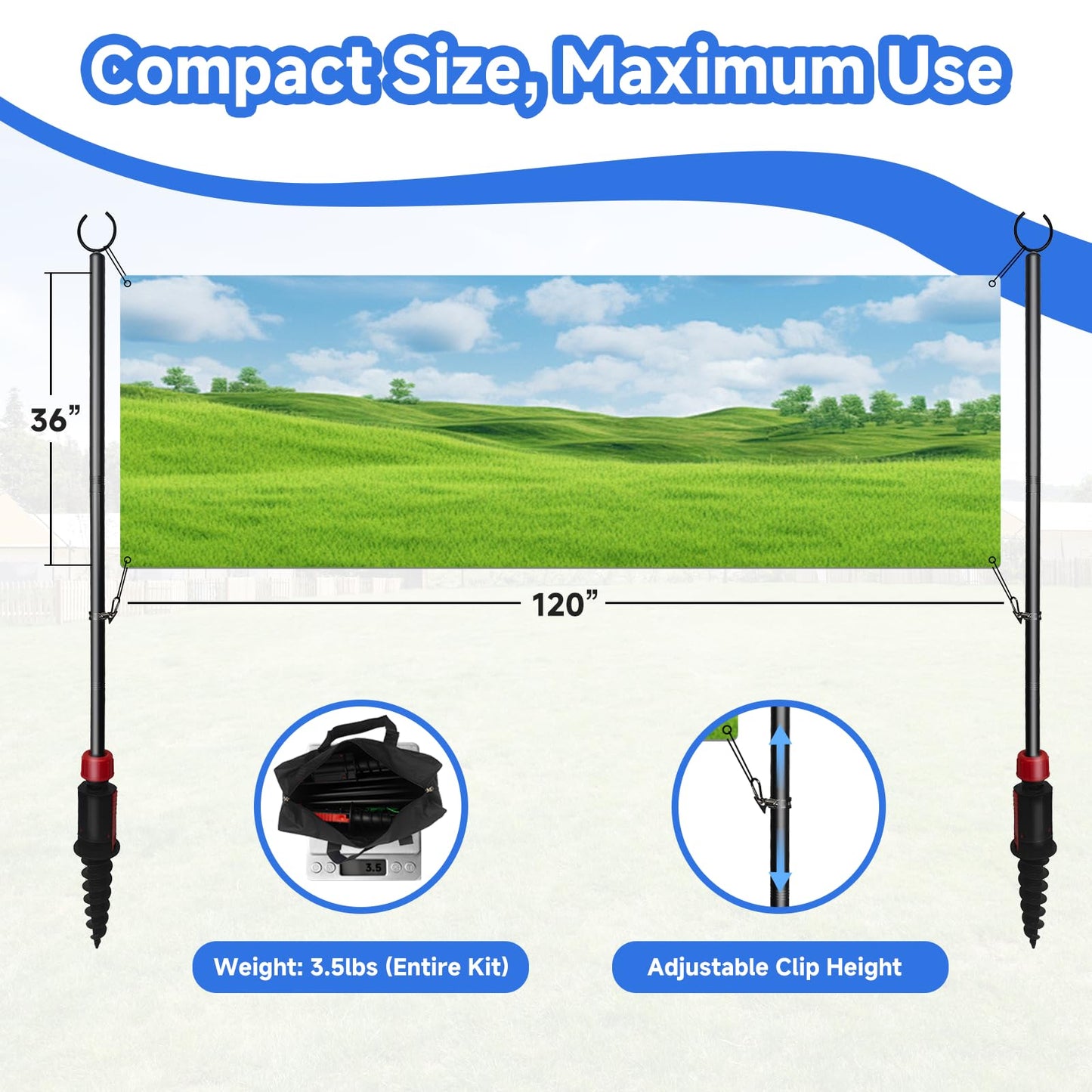 SERABETTO Adjustable Banner Pole with Stake, Outdoor Banner Stand, Portable Display Poles for Trade Shows, Events, and Outdoor Advertising