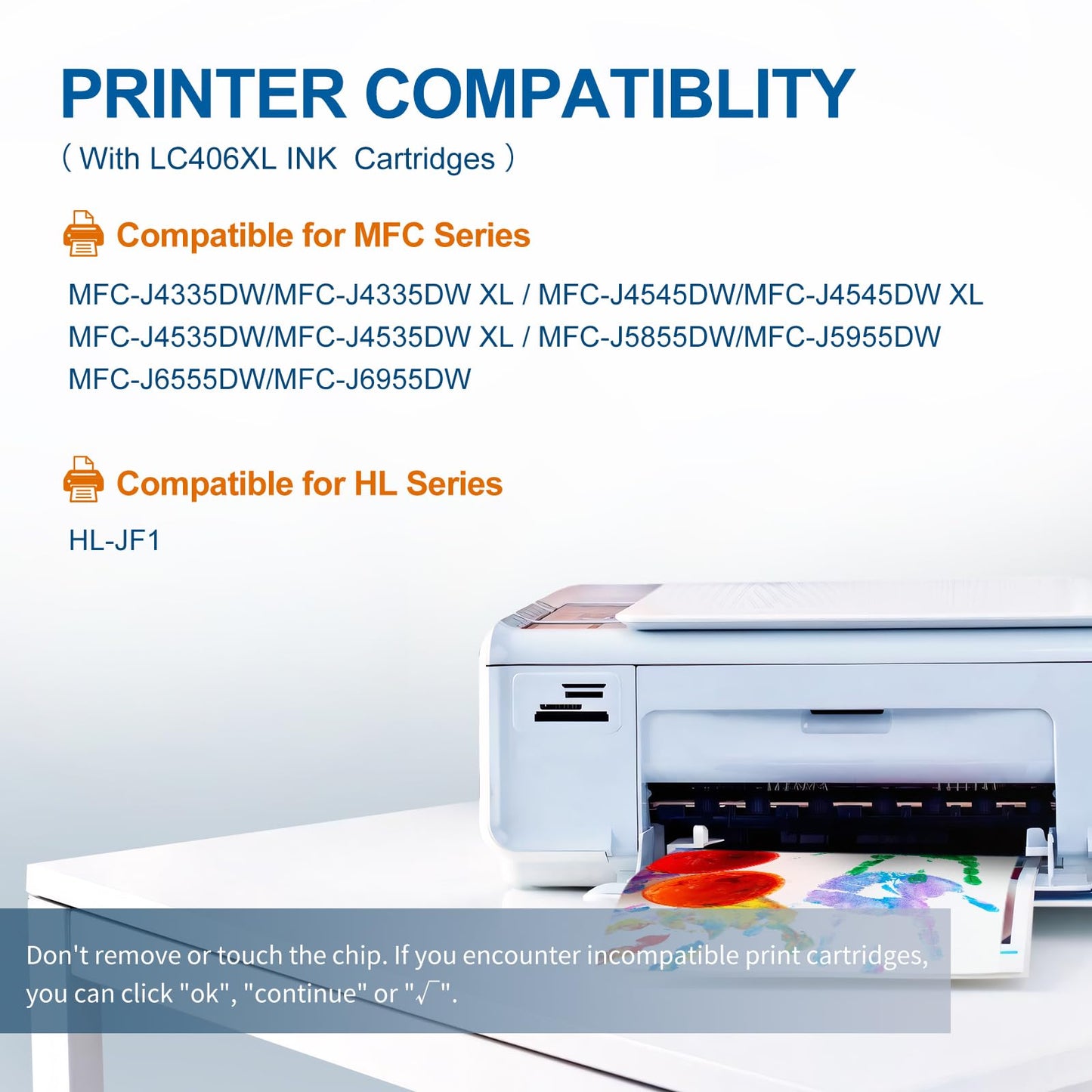 LC406XL Ink Cartridges High Yield Compatible for Brother LC406 Ink Cartridges LC406XL use with Brother MFC-J4335DW MFC-J4535DW MFC-J5855DW MFC-J6555DW Printer (Black Cyan Magenta Yellow 4 Pack)
