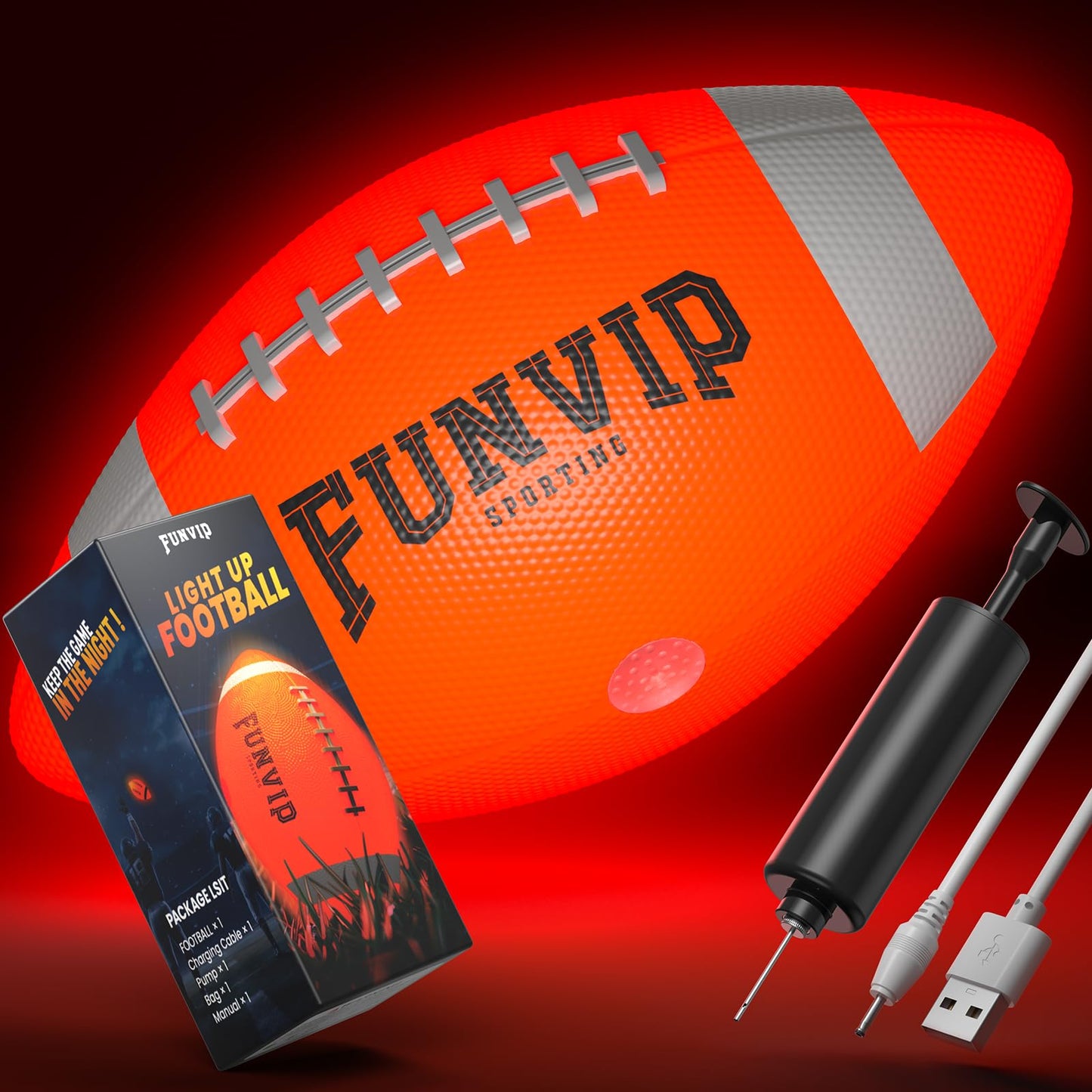 Funvip Rechargeable LED Light Up Ball,Glow in The Dark Sports Cool Toys for Boys