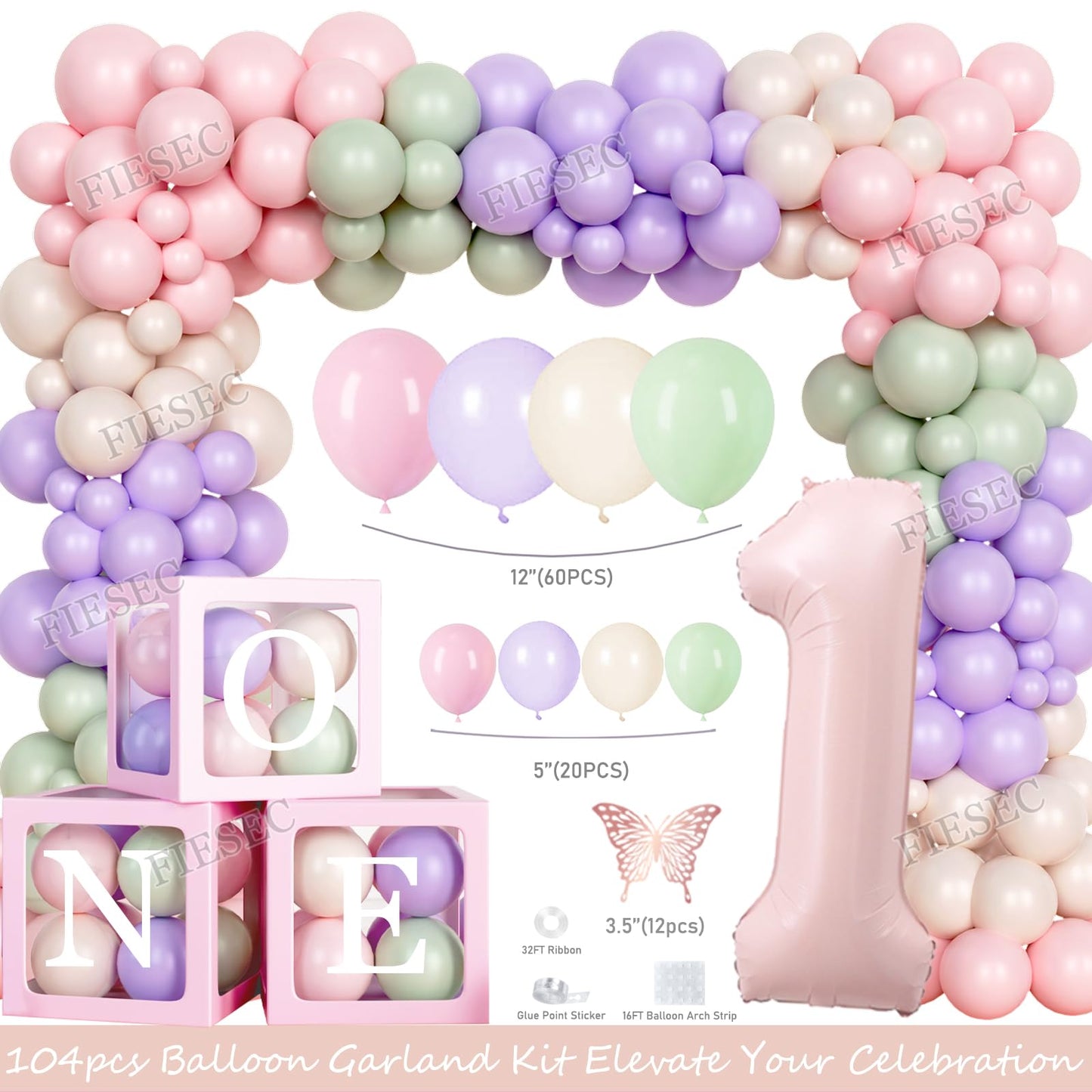 Fiesec Fairy First Birthday Decorations, Flower Themed 1st Birthday Party Decorations for Girl, Our Little Fairy is Turning One Backdrop Banner Tablecloth for Floral Forest Garden One Year Old Girl