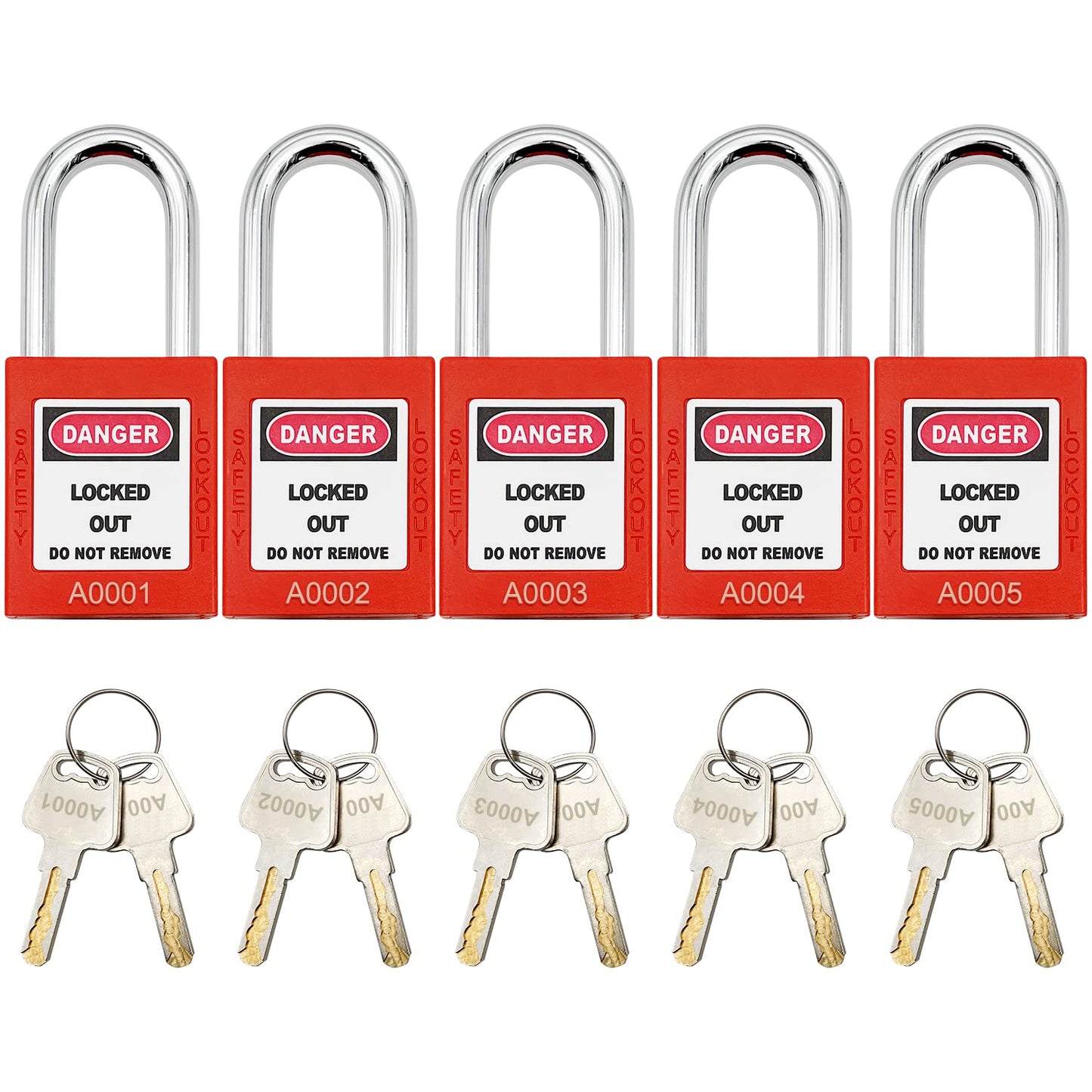 SAFBY 10 Keyed Different Lockout Tagout Lock - Loto Safe Padlocks for Lock Out Tag Out Stations and Devices (Red, Key Different)