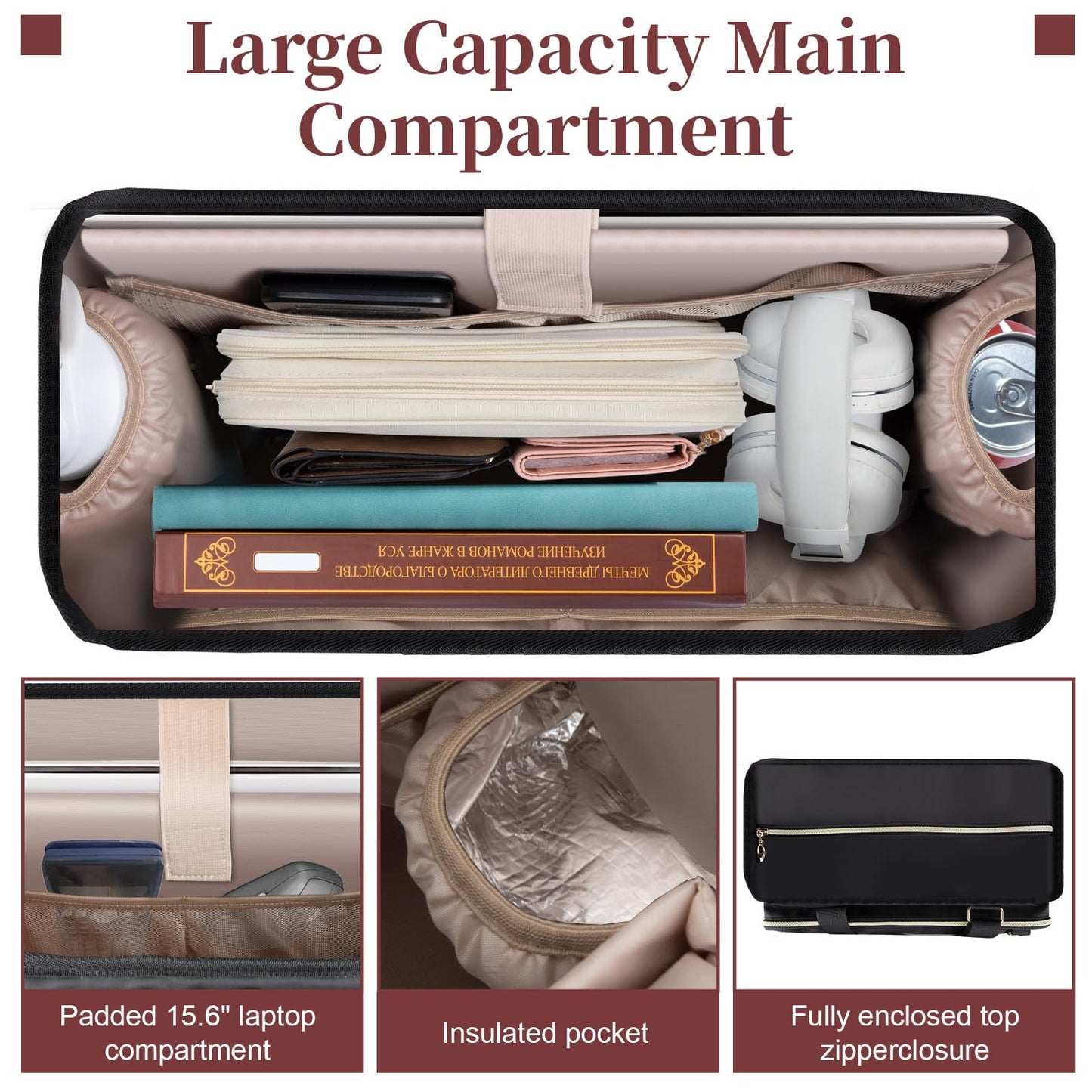 Wigojoy Teacher Bag, Women Work Bags with Foldable Document Pocket, 15.6-inch Laptop Compartment, Adjustable Handle, Support Panel and Insulated Pocket. Fit for Nurse Bag, Work Briefcase or Travel Bag
