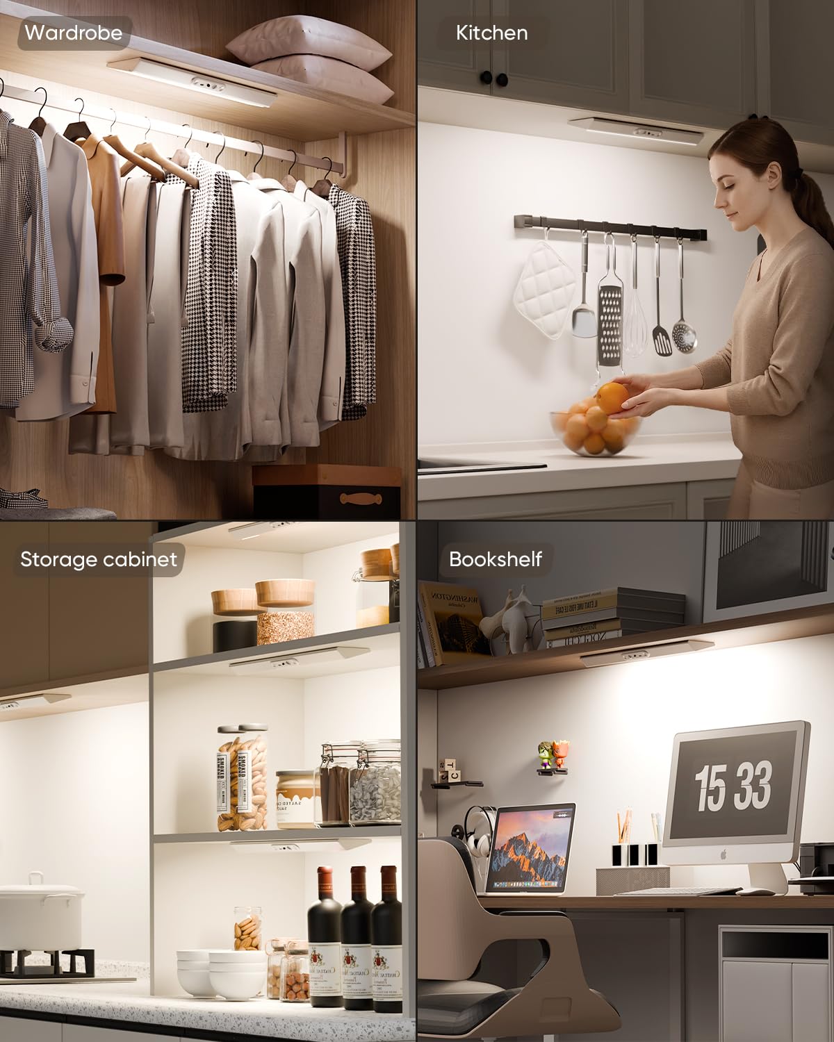 LENOMA Motion Sensor Closet Lights, Eye Protection Design with Remote, 3 Color Temps & Dimmable, Rechargeable Magnetic Cabinet Lighting for Kitchen, Wardrobe, Shelf, Pantry