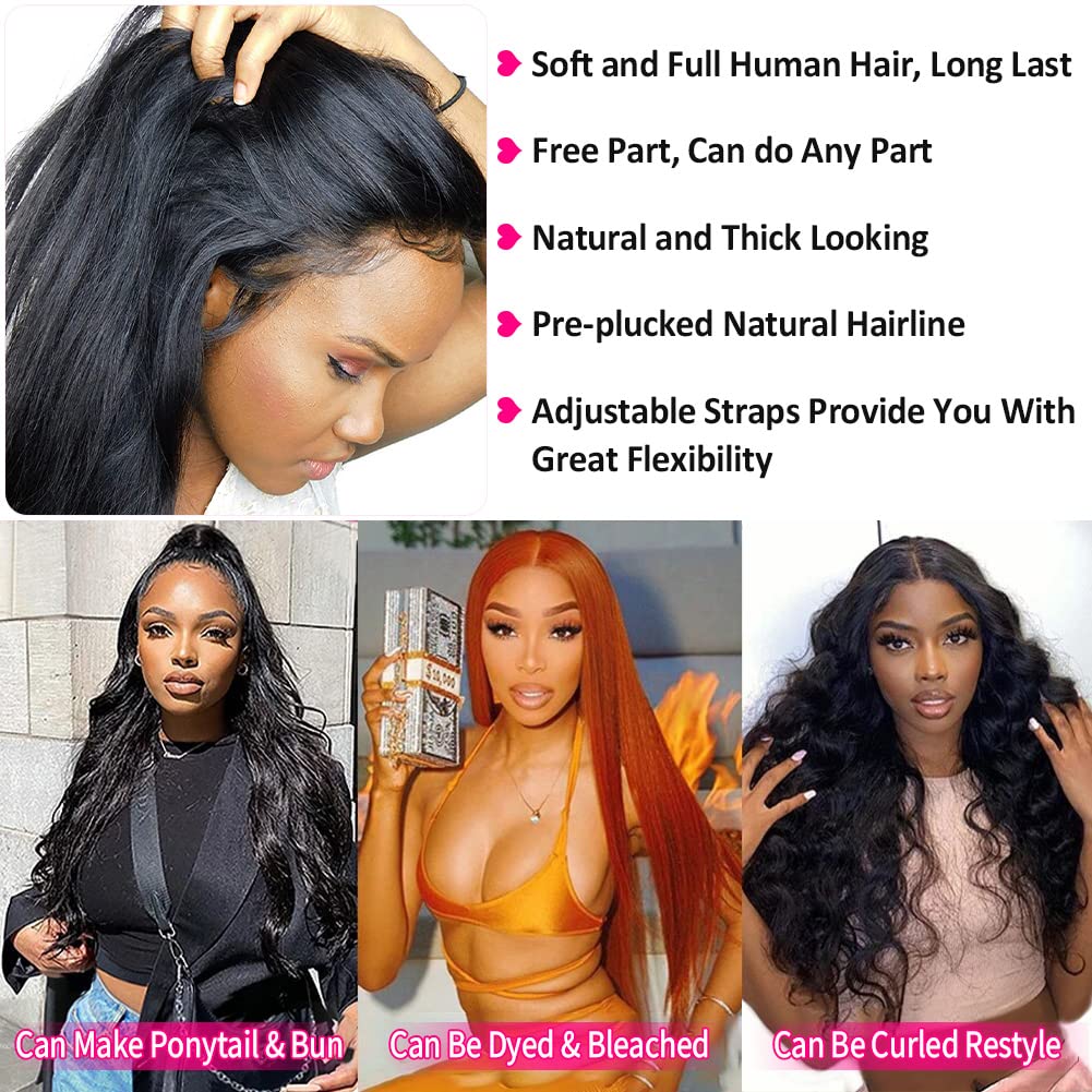 Subella 13x5 HD Lace Front Wigs Human Hair Pre Plucked Hairline with Baby Hair 220% Density 12A Transparent Straight Human Hair Wigs for Black Women (22inch)