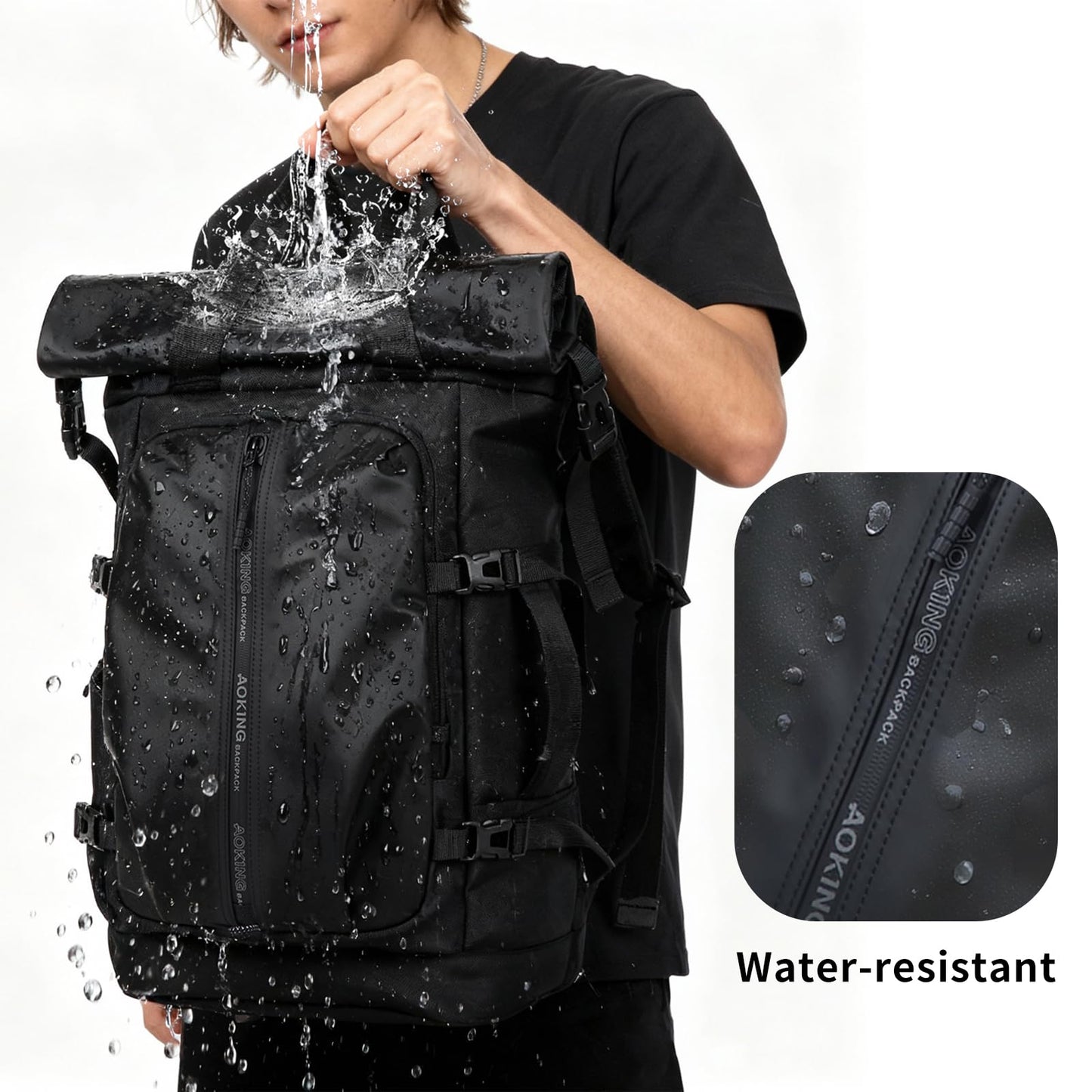 McBecdy Rolltop Backpack, Travel Rucksack for Men Women, Anti Theft Backpacks with 15.6-inch Laptop Compartment, Waterproof Casual Daypack for Work, Business, Commuter and College