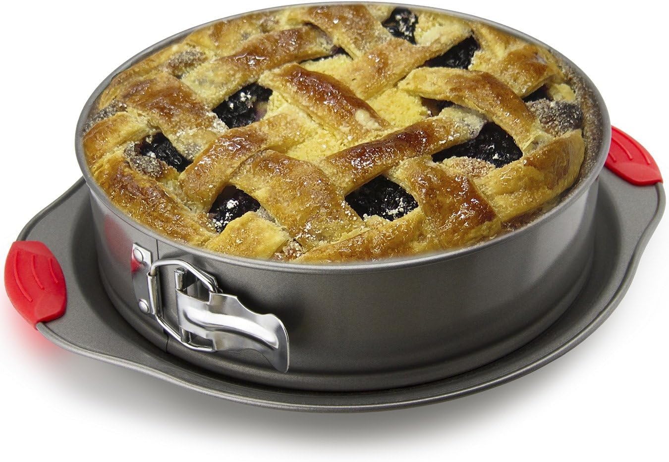 Boxiki Kitchen 10 Inch Nonstick Springform Pan, Professional Spring Form and Cheesecake Baking Mold, Leakproof Cake Pan with Silicone Handles