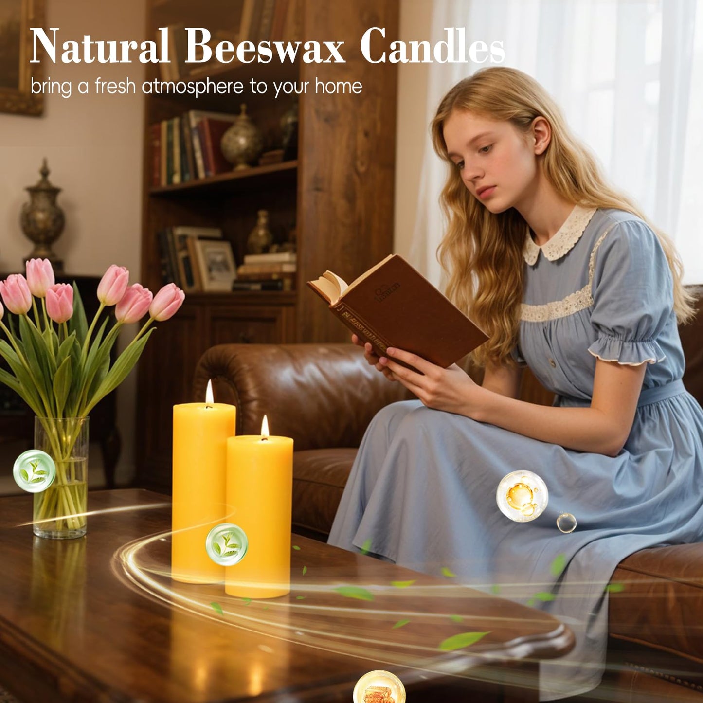 6 Pack Natural Beeswax Pillar Candles,360 Hours Long Burning Unscented Beeswax Candles,100% Pure Bees Wax Candles for Home,Emergency,Dripless Pillar Candle Bulk,2x6in