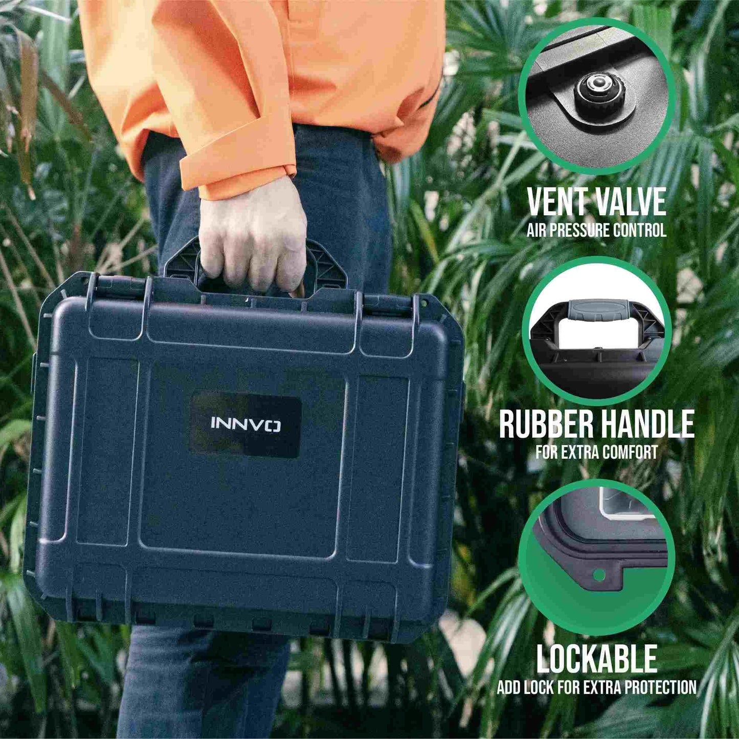 INNVO Waterproof Hard Case for DJI Mini 4 Pro Fly More Combo RC 2 / RC-N2, Rugged Protective Carrying Case Compatible with DJI Mini 4 PRO/Mini 3 PRO, Rubber Handle Mesh Pocket Black