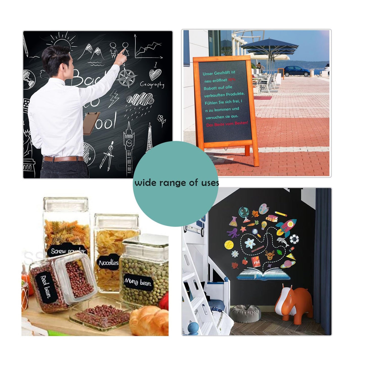 Qiytecno Chalk Board Contact Paper with Adhesive, 36" x 48" Magnetic Chalkboards for Wall, Wallpaper Sheets for School and Kids, Includes Liquid Chalks Markers and Dishcloth and Magnet (Black)