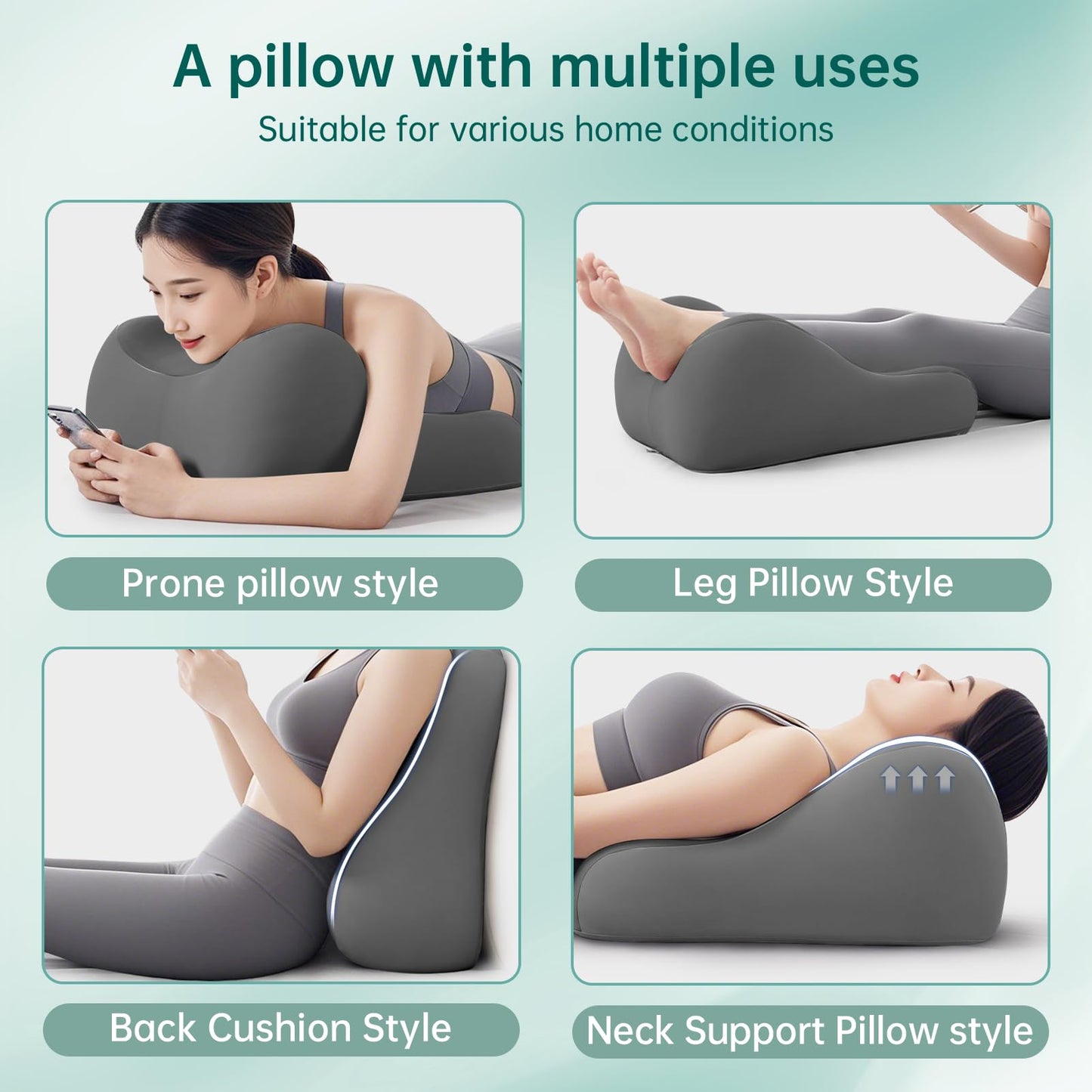 KUYOVORA Memory Foam Wedge Pillow Intimacy Couples Pillow, Pregnant Ergonomic Contoured Position Pillow for Sleeping & Reading, Multi-Functional Bed Pillow Back Support Cushion All Grey