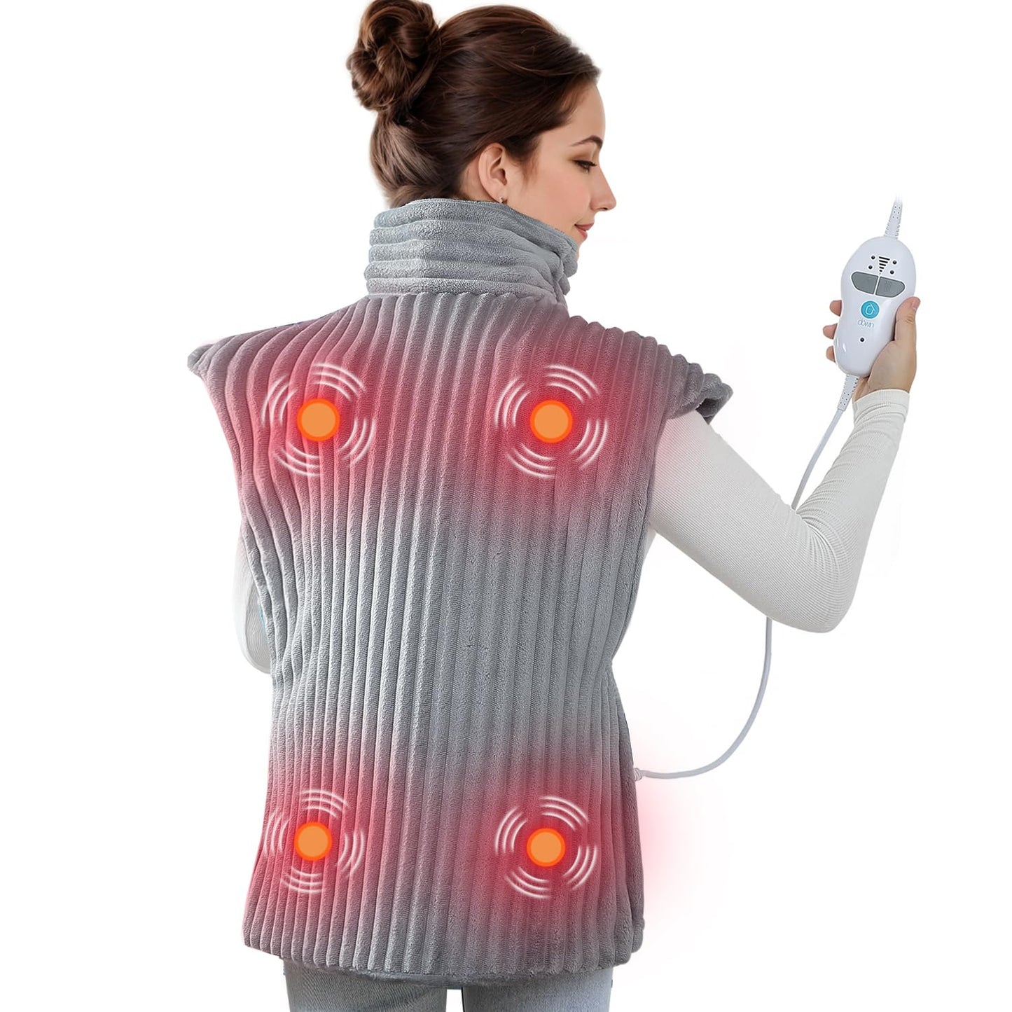 Heating Pad with Massager for Back Pain Cramps Relief,24"x35" Electric Heating Pad for Neck and Shoulders,Inner Detachable Heated Pad Wrap with 4 Massagers,Gifts for Women Men (Grey)