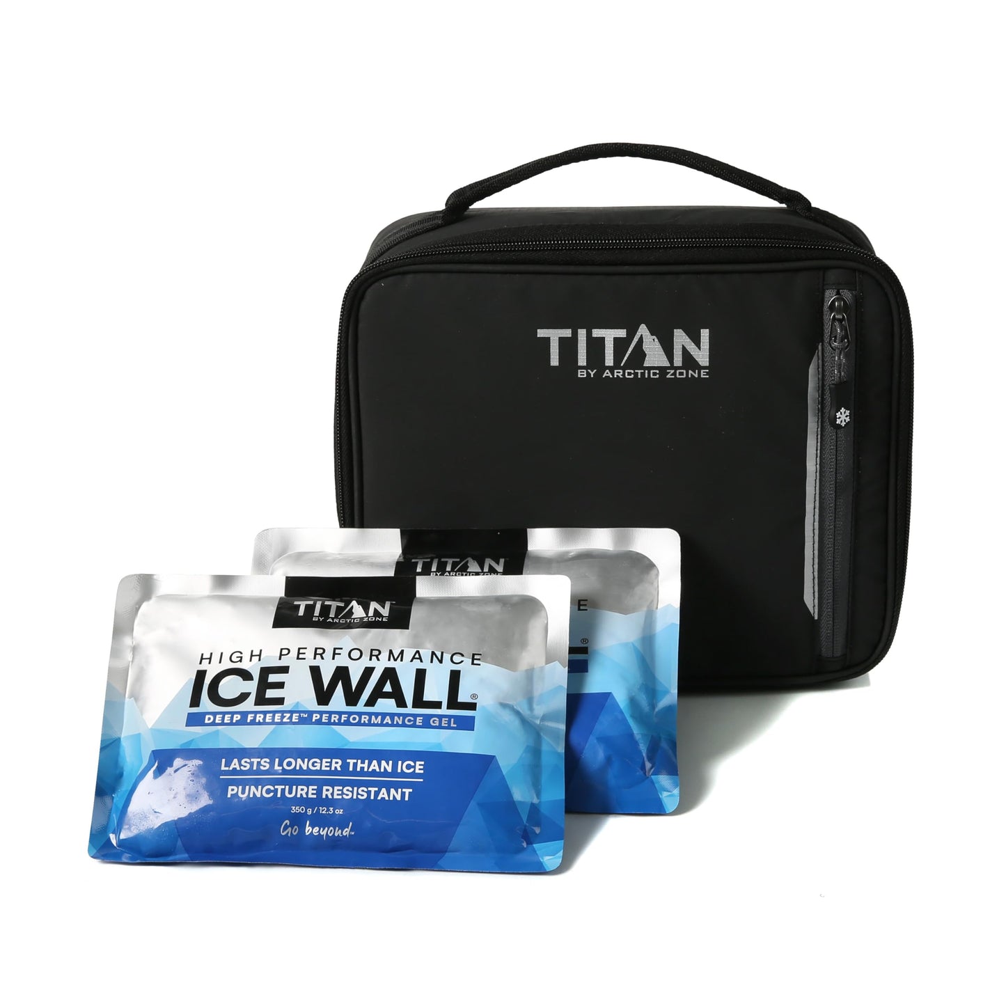 Titan by Arctic Zone Fridge Cold Lunch Box with 2 Gel Ice Packs, Small Insulated Cooler Bag with Leak Proof Lining for School and Work, Black Ice