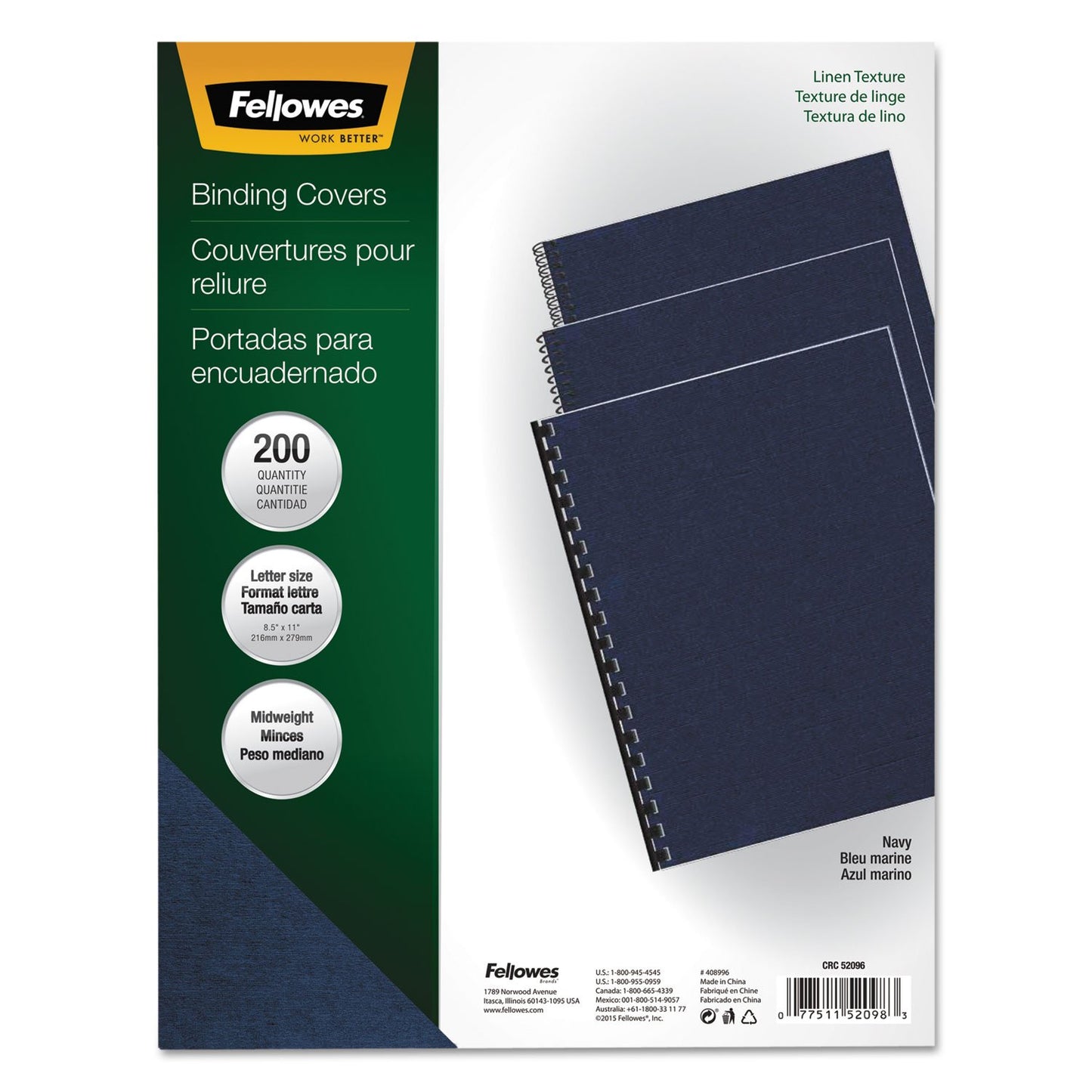 Fellowes Linen Presentation Covers, Letter, Navy, 200 Pack (52098)
