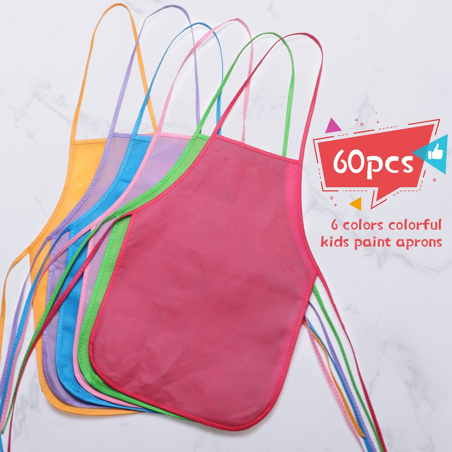 Yahenda 60 Pack Kids Painting Aprons Children's Artists Fabric Aprons Paint Art Craft Disposable Child(Blue, Rose, Fruit Green, Pink, Orange, Purple)