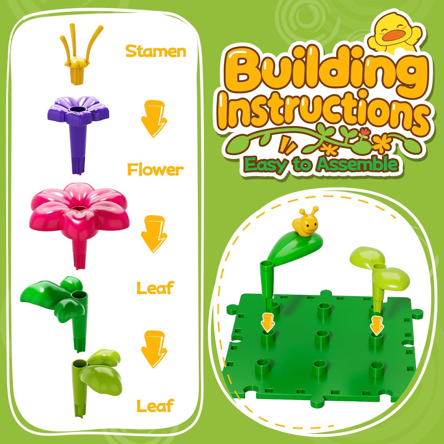 Flower Garden Building Toys for Toddler 3 4 5 6 7 Years Old, DIY Stacking Toys with Storage Box, Kids STEM Preschool Educational Toy, Christmas Birthday Gift for Girls Ages 3-5