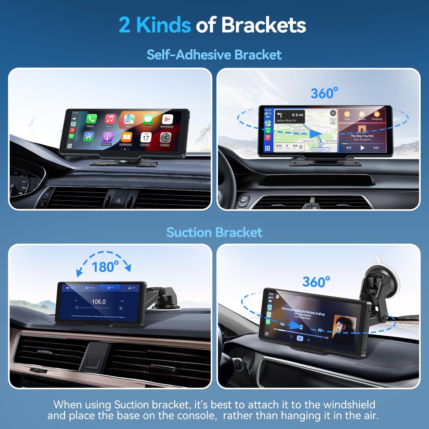 Portable Carplay Screen for Car, 10.26" Wireless Carplay Car Stereo & Android Auto Car Play Touchscreen with 1080P Backup Camera,GPS Navigation,Voice Control,5.0 Bluetooth (10.26inch)