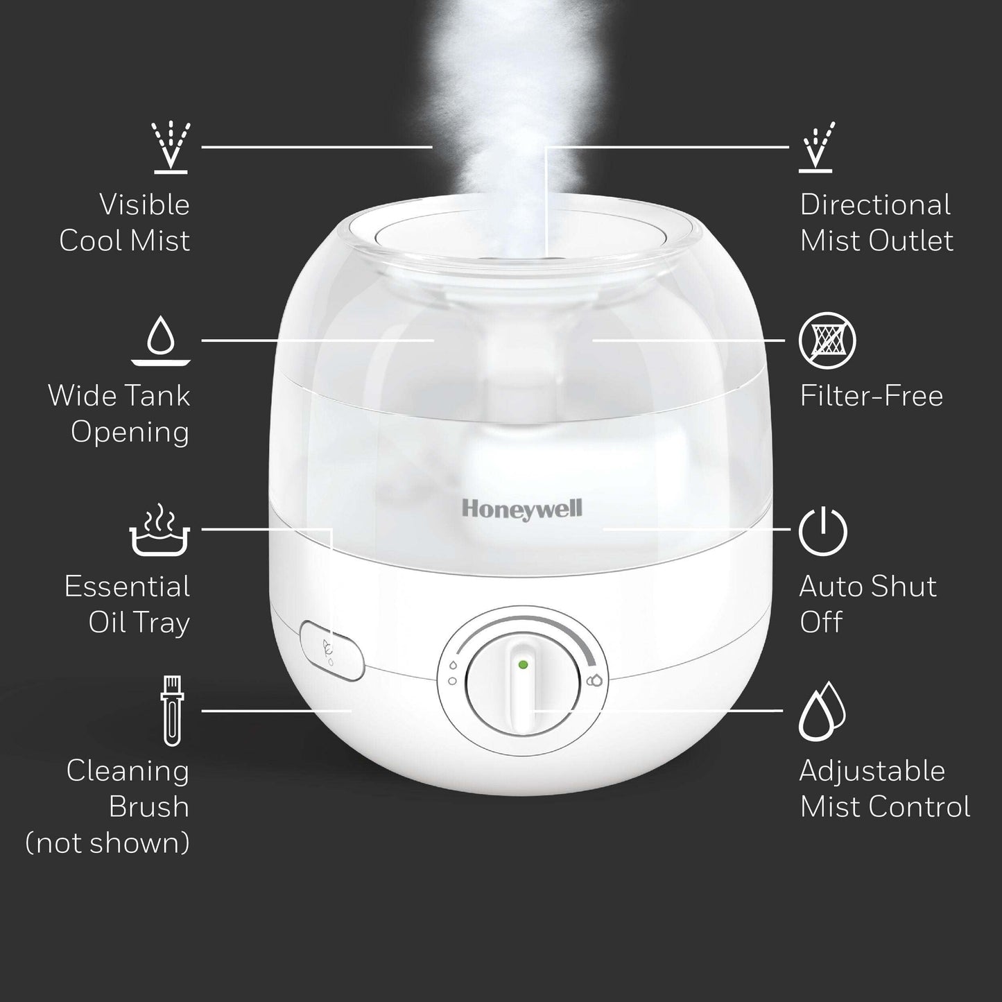 Honeywell Mini Cool Mist humidifier, Easy to Fill and Clean, humidifier for small Bedroom, Kids Rooms, or office. Ultra Quiet Operation and Auto Shut-Off - White, HUL525W