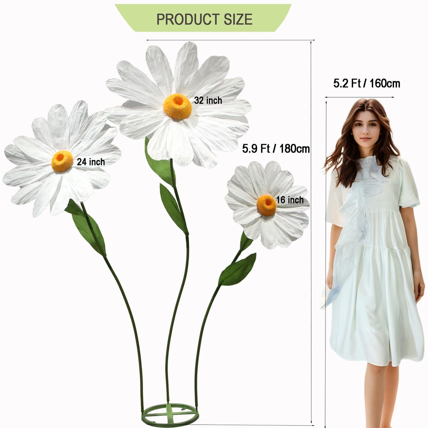 YOFNIRG Large Daisy Flowers Artificial 5.9 Ft Giant Paper Flowers Decoration Big Flowers Decor for Birthday Party Garden Office Home Wedding Graduation Shop Window Display(White)