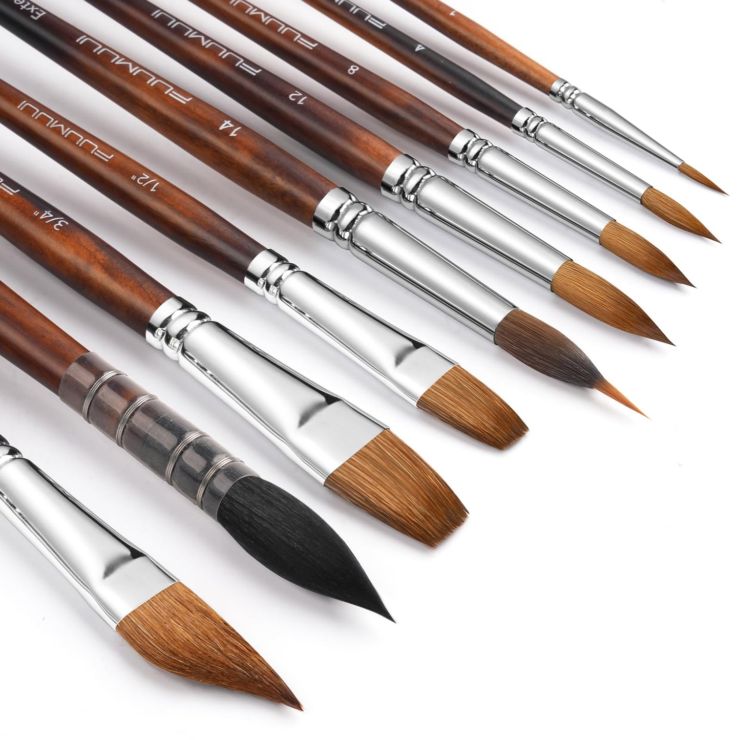 Watercolor Brushes Professional, Fuumuui 9pcs Sable Paint Brushes & Natural Squirrel Mop Brush Set with Extended Needle, Round Point, Flat, Dagger, Quill Wash for Watercolor Gouache Inks