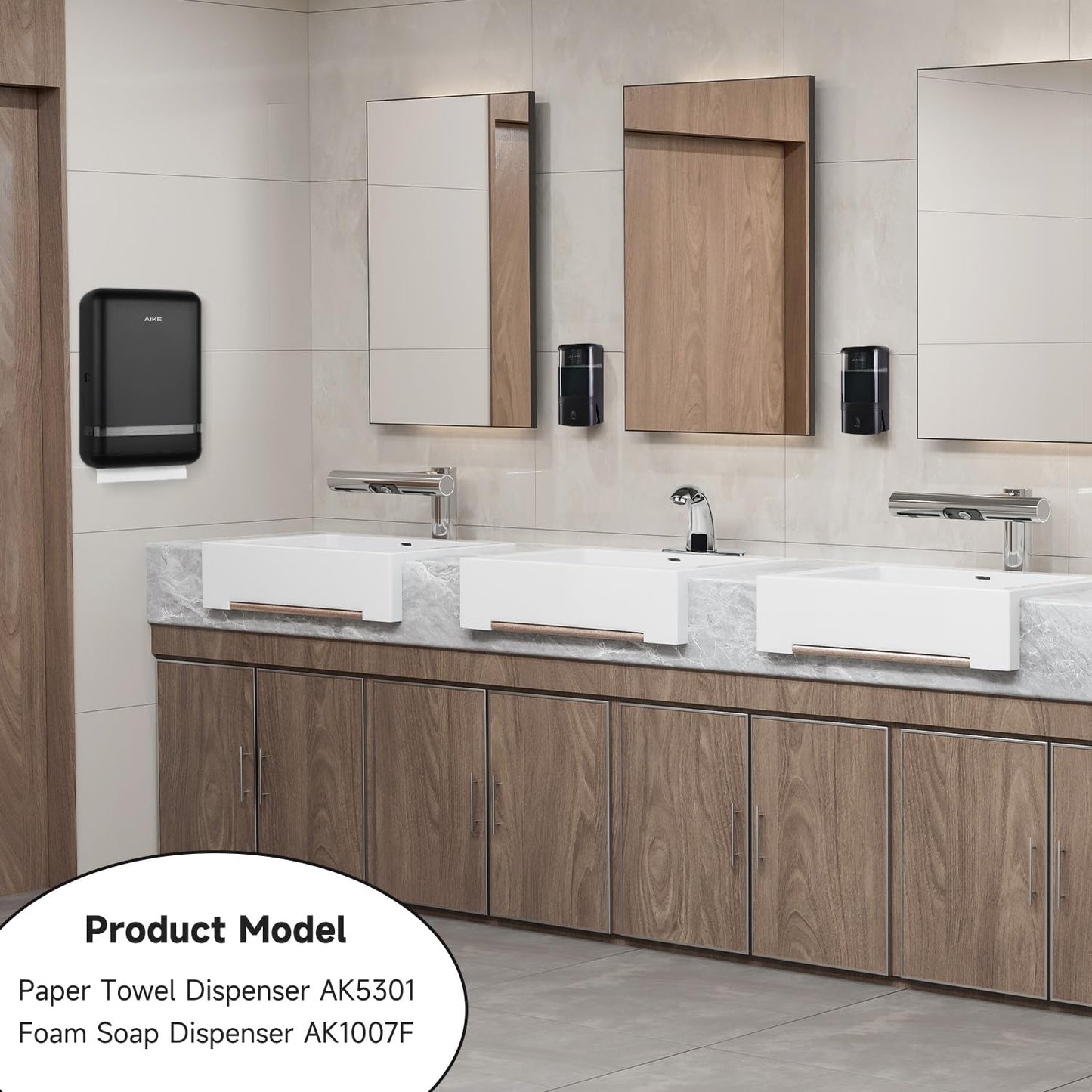 AIKE 400 Sheets Multifold Paper Towel Dispenser Wall Mount for Commercial with Lock Large Capacity, Black (Folded Size 9.0" x 3.5" Or Smaller)