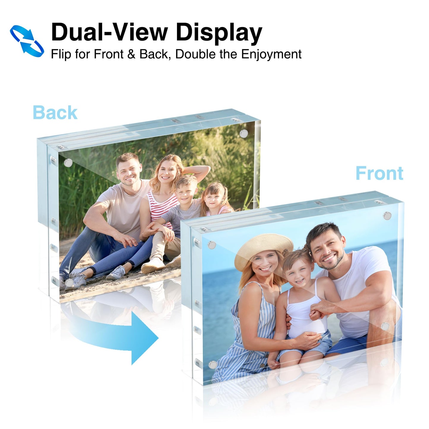 HOUSE DAY Acrylic Picture Frames 5x7, 3 Pack Magnetic 5x7 Picture Frame, Double Sided Clear 5 x 7 Photo Frame with Microfiber Cloth, Frameless FreeStanding 5x7 Frame Gift for Desktop Display