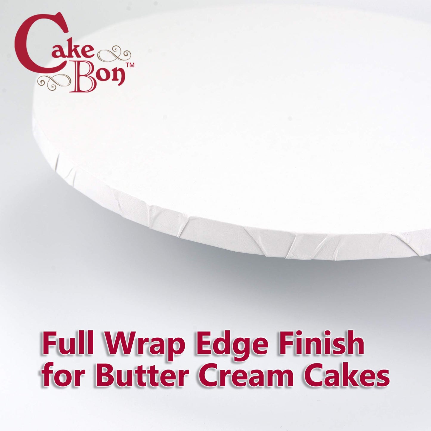 Cakebon Cake Boards - Sturdy 1/2 Thick Drums - 12 Inch Professional Fully Wrapped Edges White 12-Pack