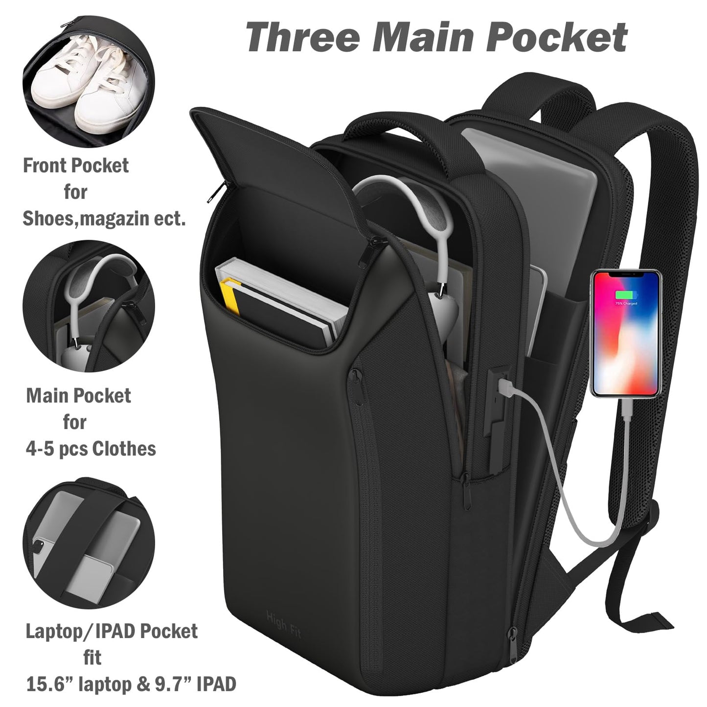 HIGH FIT Laptop Backpack,Fashion Travel Backpacks,Business Backpack Waterproof fit 17.3 Inch Laptop,TSA-Airline Approved Backpack with USB Charging Port for Men Women