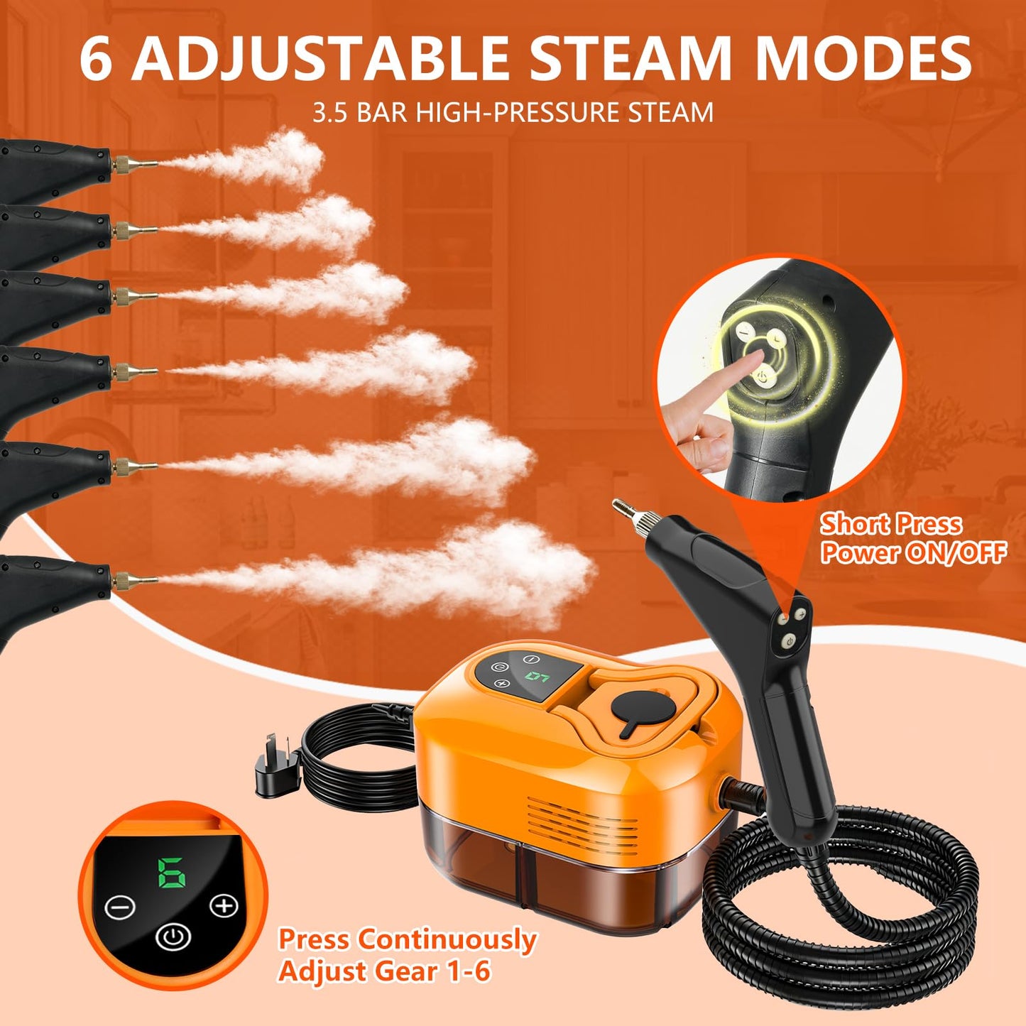 Steam Cleaner for Home & Car - 1800ML Water Tank 15s Heat-Up Portable Steamer for Cleaning, 6 Level Handheld Steam Cleaner for Car Detailing with 17 Accessories for Furniture, Grease, Carpet, Grout