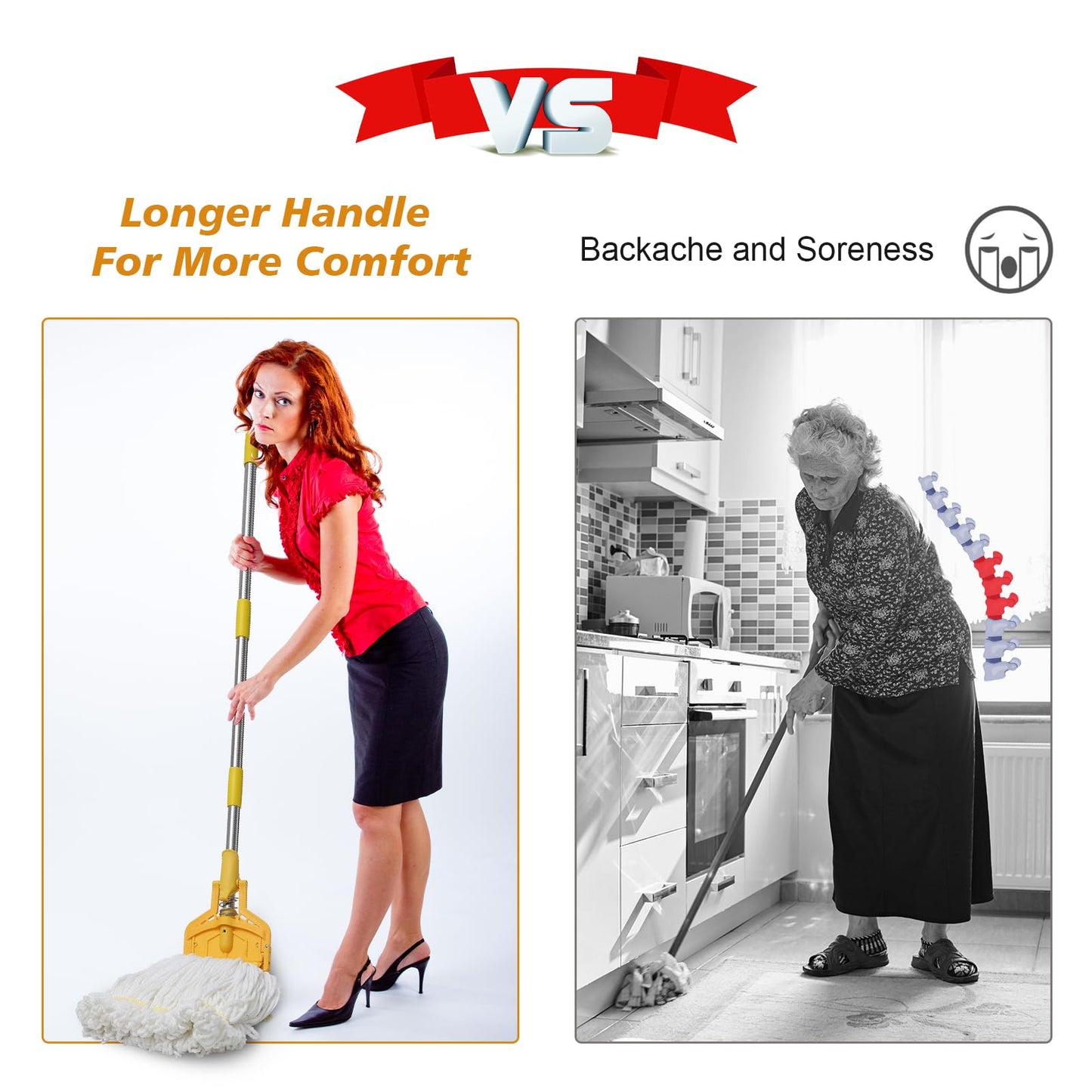 Cotton Mop+Mop Handle Commercial Heavy Duty, 61 inch Metal Commercial Mop Stick for Home, Garage,Office, Workshop, Warehouse Floor Cleaning, 1 Pack