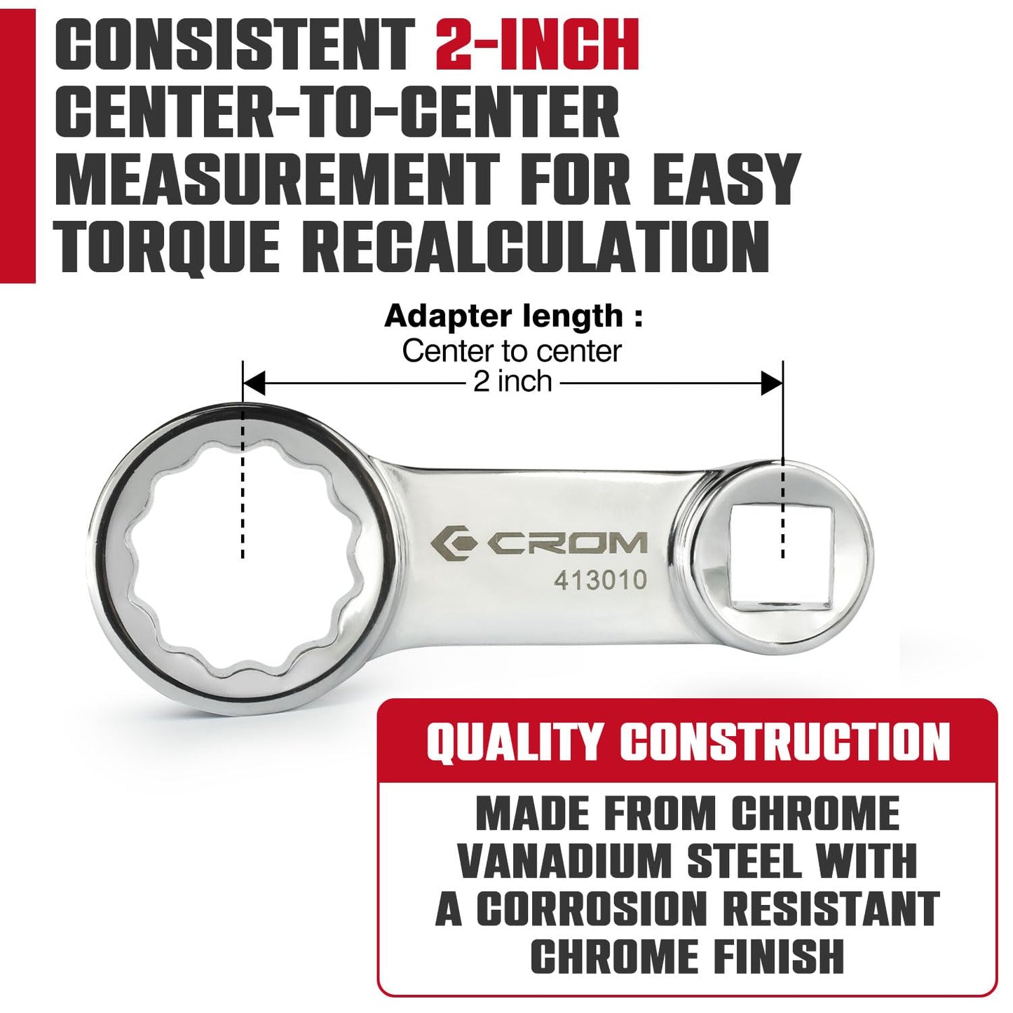 CROM Torque Adapter Extension Set - 12-Point Box End Torque Wrench Adapter with EVA Foam Tray, Made from Corrosion-Resistant CR-V Steel and Chrome Finish (Metric 10-Piece)