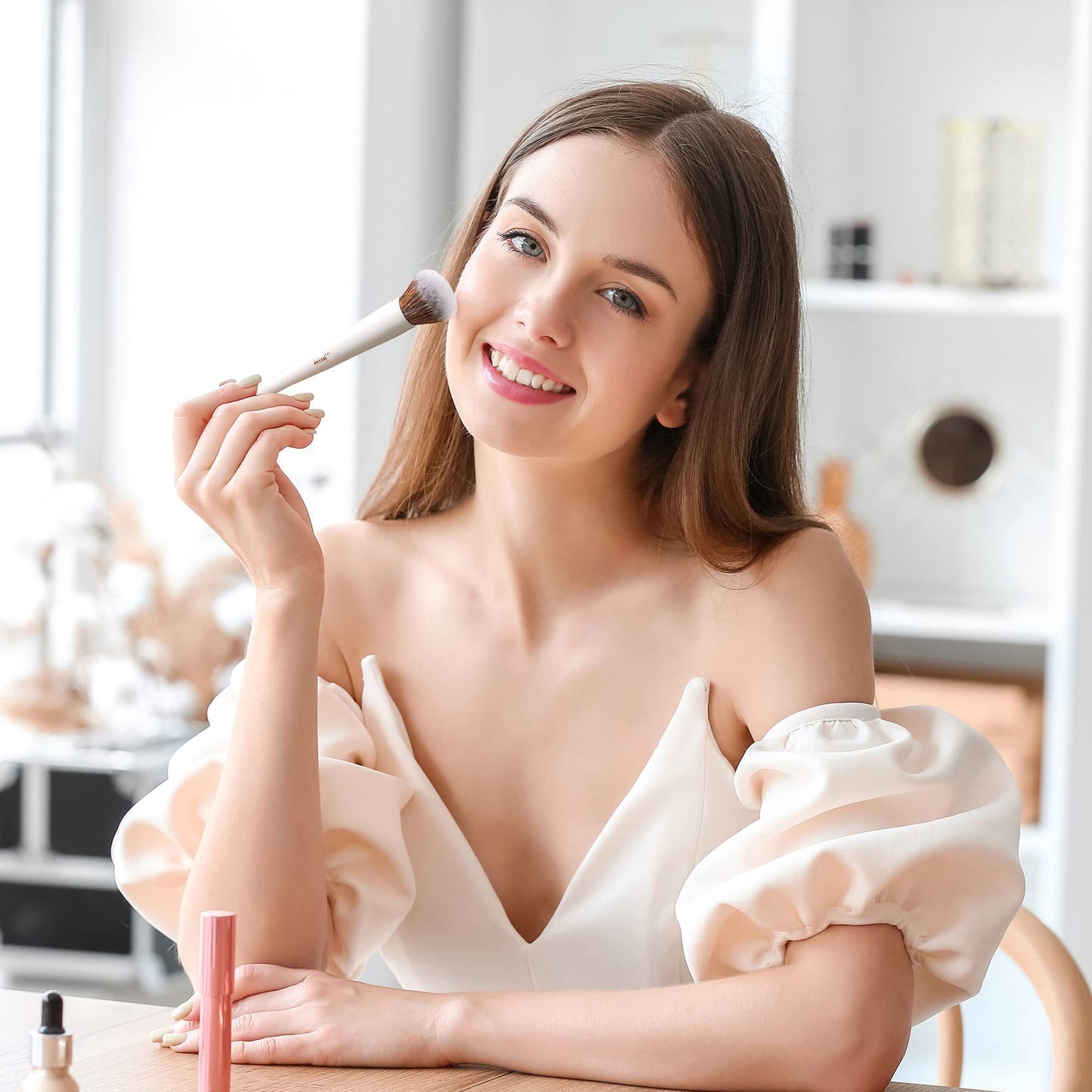 Jessup Makeup Brushes Set 14pcs Highend Makeup Gift Set for Women Include Foundation Concealer Blush Contour Powder Eye Shadow Brush, Makeup Sponge, Makeup Brush Cleaner and Towel, Pearl White T333