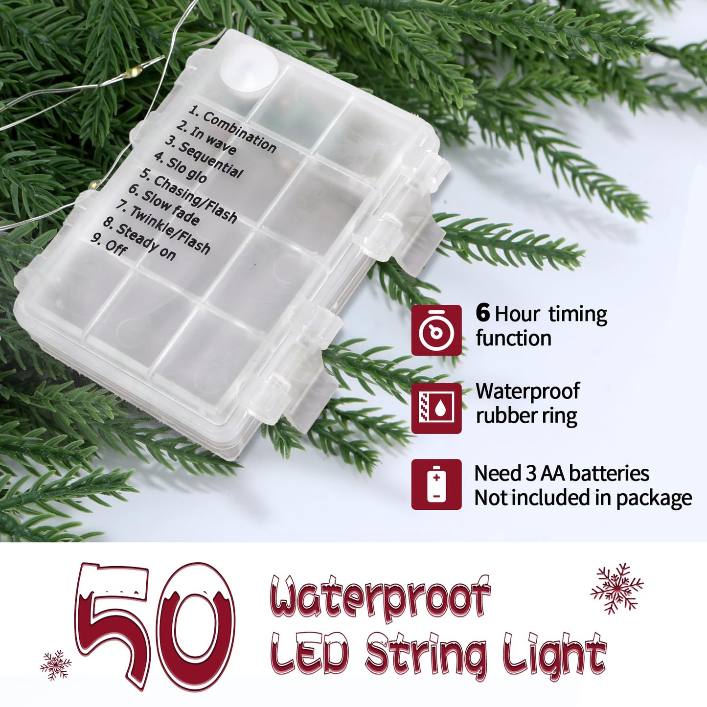 ENVEN 2FT Artificial Norfolk Pine Christmas Tree – Tabletop Faux Tree Unlit/Prelit with 50 LED Lights & 8-Function Battery Box, Pre-Assembled Holiday Decor for Home or Office (Prelit-2FT-2Pack)