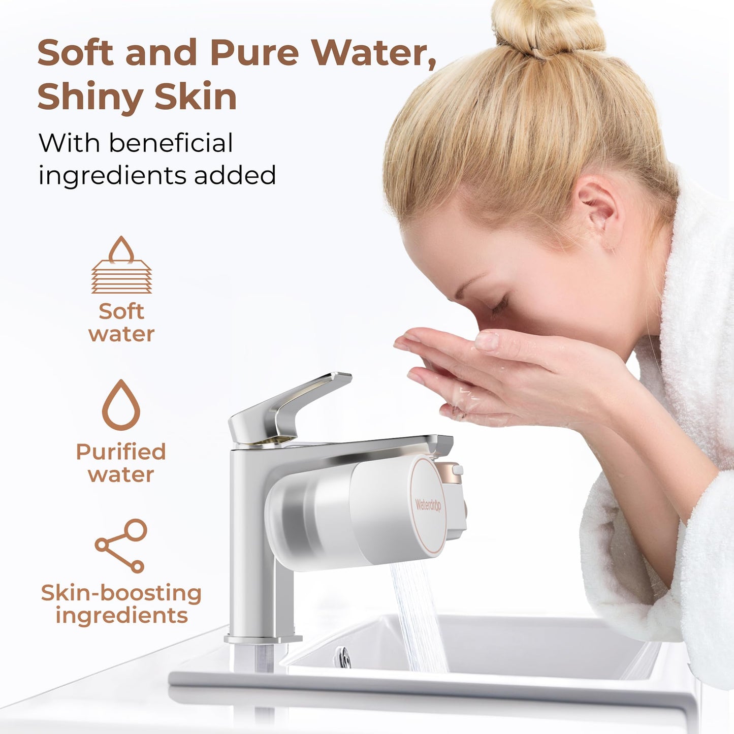 Waterdrop BFT1 Bathroom Sink Filter, Water Faucet for Skincare 2.0, 10X Clean, 0.01 Micron, Reduce Skin Redness, Chlorine & Scale Control, Water Softner, NSF 372 Certified (1 Filter Included)