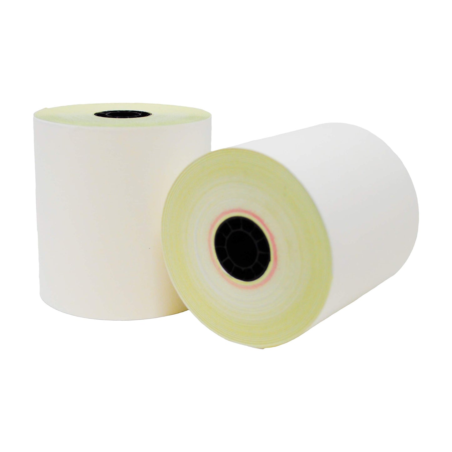 BuyRegisterRolls 2 Ply Carbonless Rolls 3 X 100 Feet Carbonless White/Canary (50 Rolls - 1 Case) Kitchen Printer Paper Rolls With Honey Comb Core