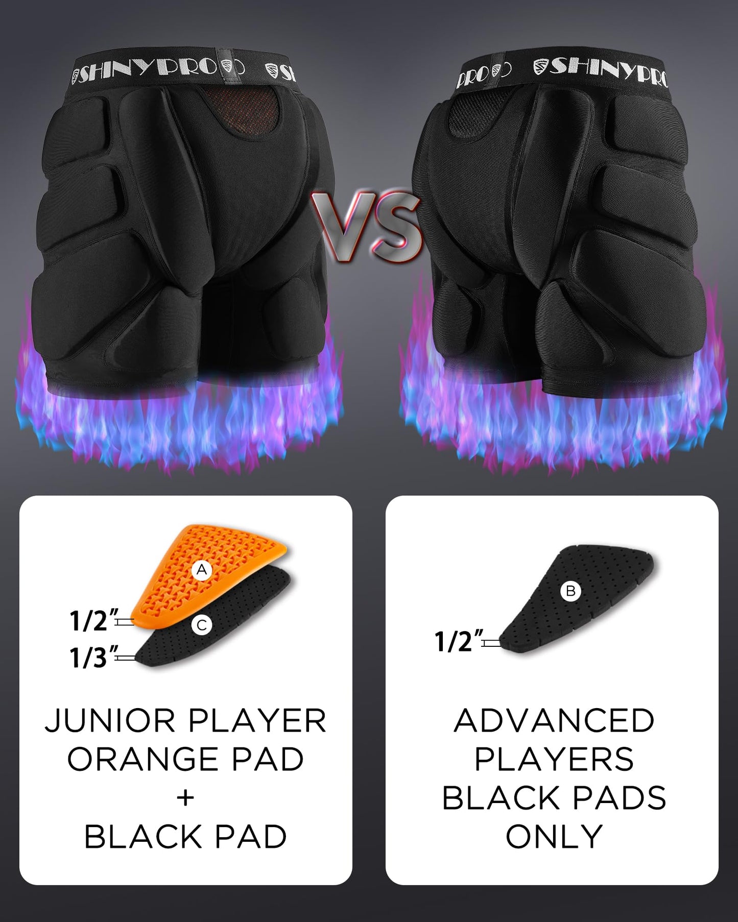 SHINYPRO Protective Padded Shorts for Snowboarding and Skating,Tear Resistance Butt Pad Heavy Duty Protection,All Pads are Removable Black