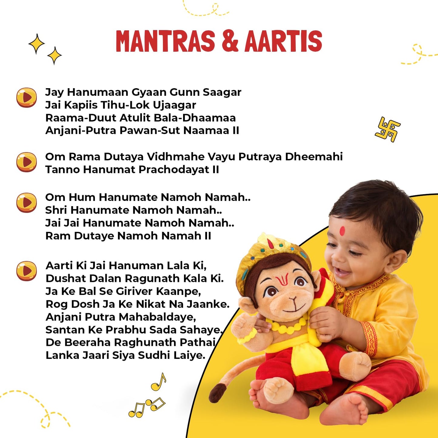 Panda's Box Mantra Chanting Baby Hanuman (Small - 18 CM) | Musical Soft Plush Toy | Best Gift for Infants, Toddlers & Babies