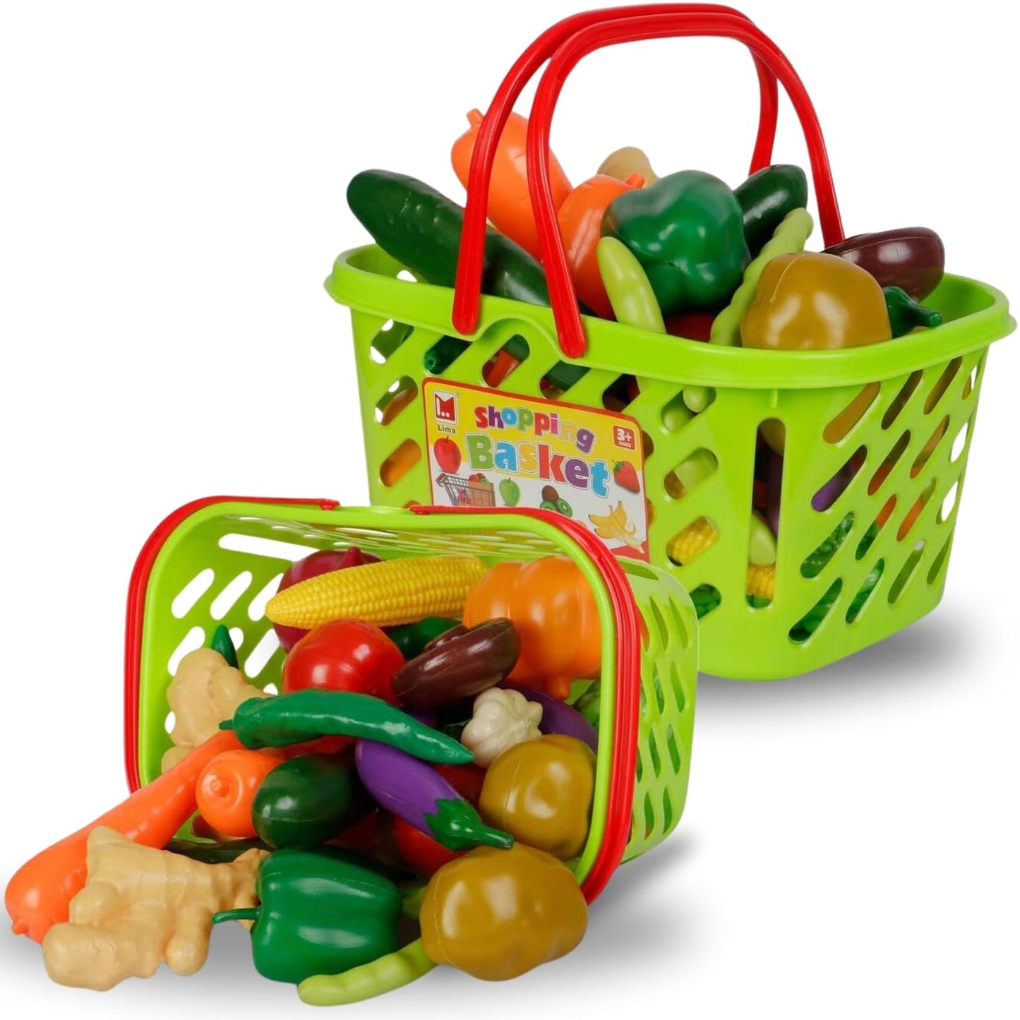 Liberty Imports Fruits and Vegetables Shopping Basket Grocery Play Food Set for Kids-38 Pieces