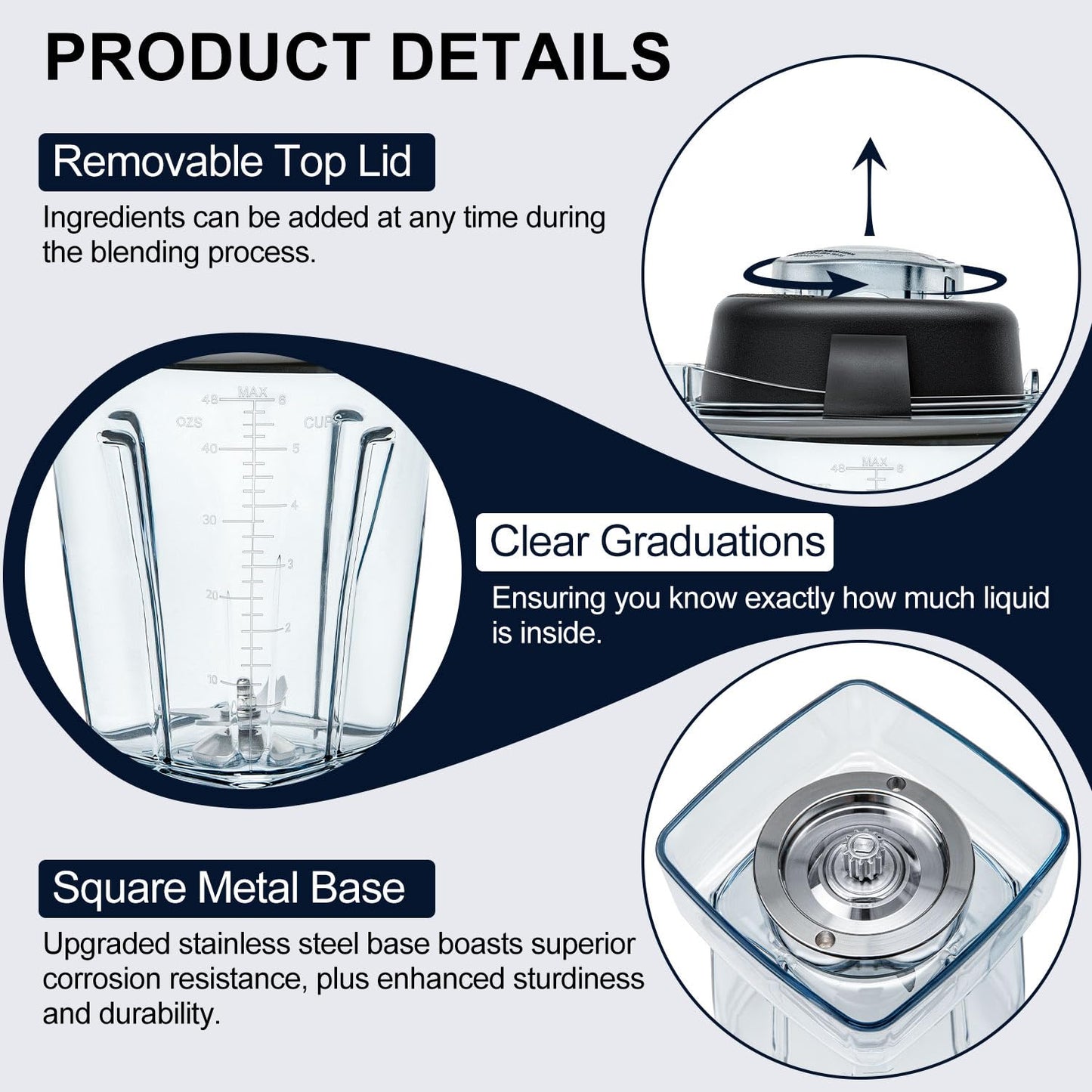 Blender Pitcher 48oz, Compatible with Vitamix 750 5300 5200 5000 7500 6300 Vm0102 Vm0103 Vm0197 E310, Venturist Laser-Cut Stainless Steel Blades BPA-Free Clear Jar