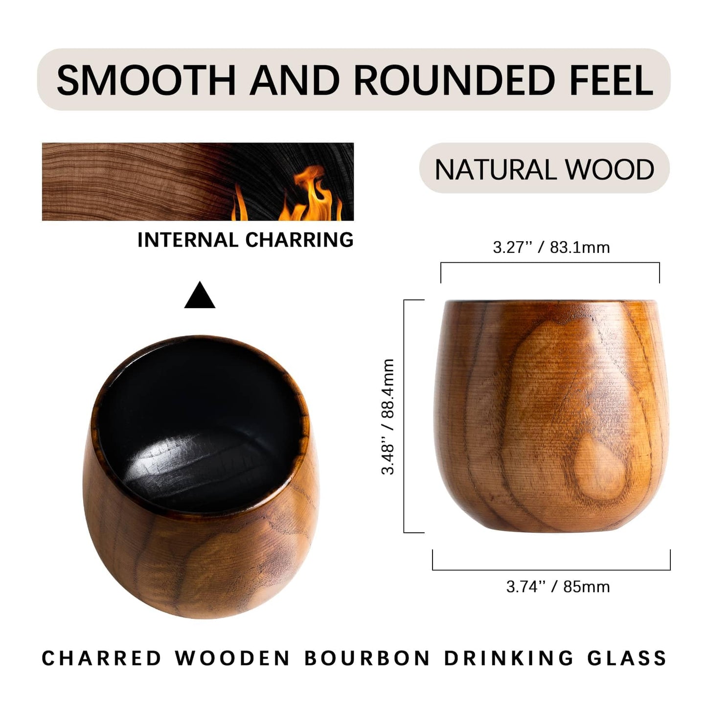 RIFOVN Wooden Whiskey Glasses 10oz, Rustic Bourbon Glasses, Birthday Gifts for Men, Husband, Dad, Brother, Home Bar Drinkware (2 Pack)