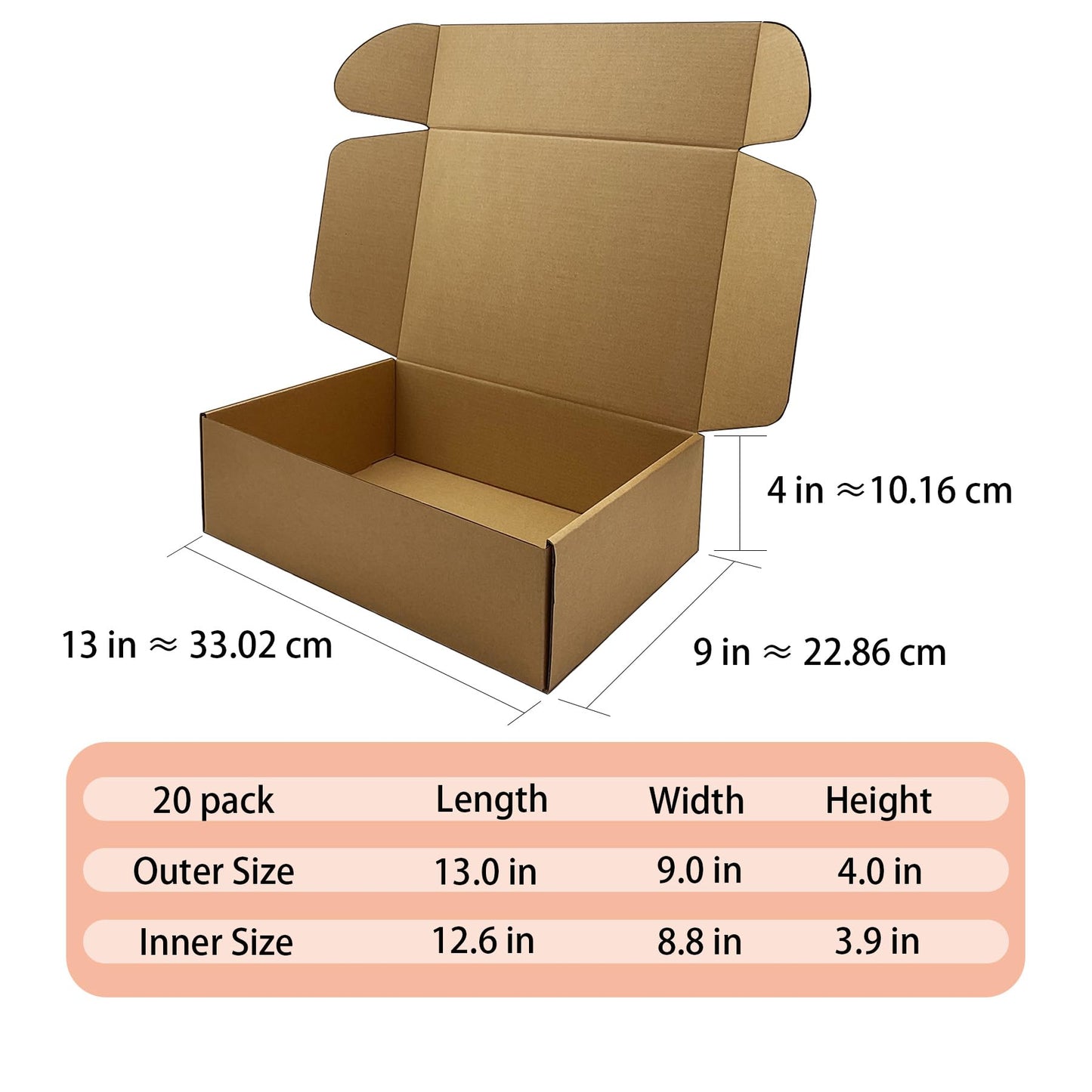 13 x 9 x 4 inch Shipping Boxes Set of 20， Brown Corrugated Cardboard Box Mailer Boxes for Packaging Small Business Shipping，Mailing Boxes Bulk for Birthday Wedding Party Book Literature Gift Giving