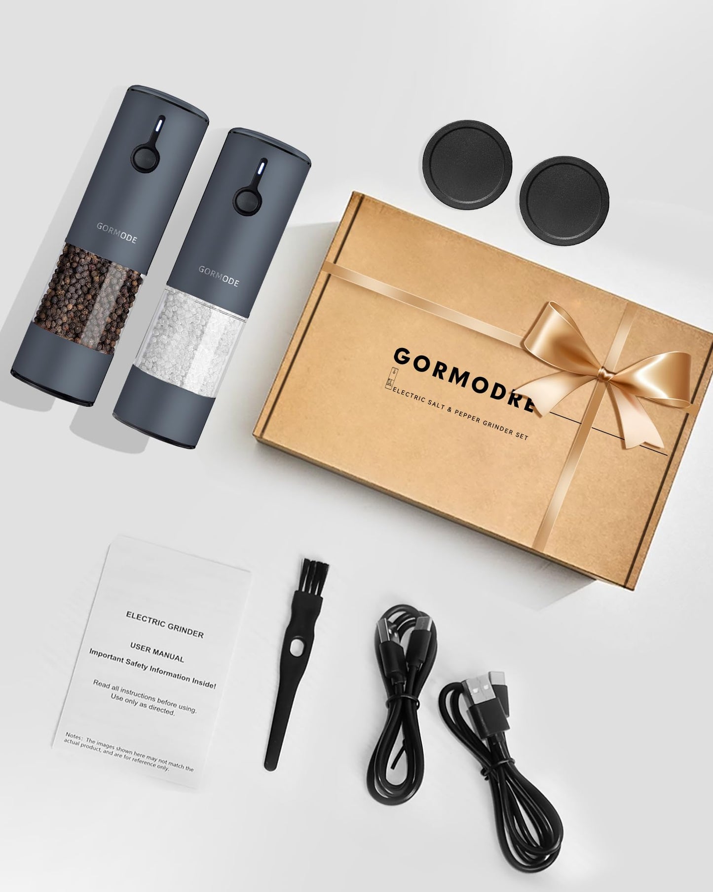 Stainless Steel Electric Salt and Pepper Grinder Set (Wedgwood Blue) - 2 Pack Rechargeable Mills with LED Light, 6 Adjustable Grind Modes & Rustproof Design - Premium Kitchen Tool with USB-C Charging