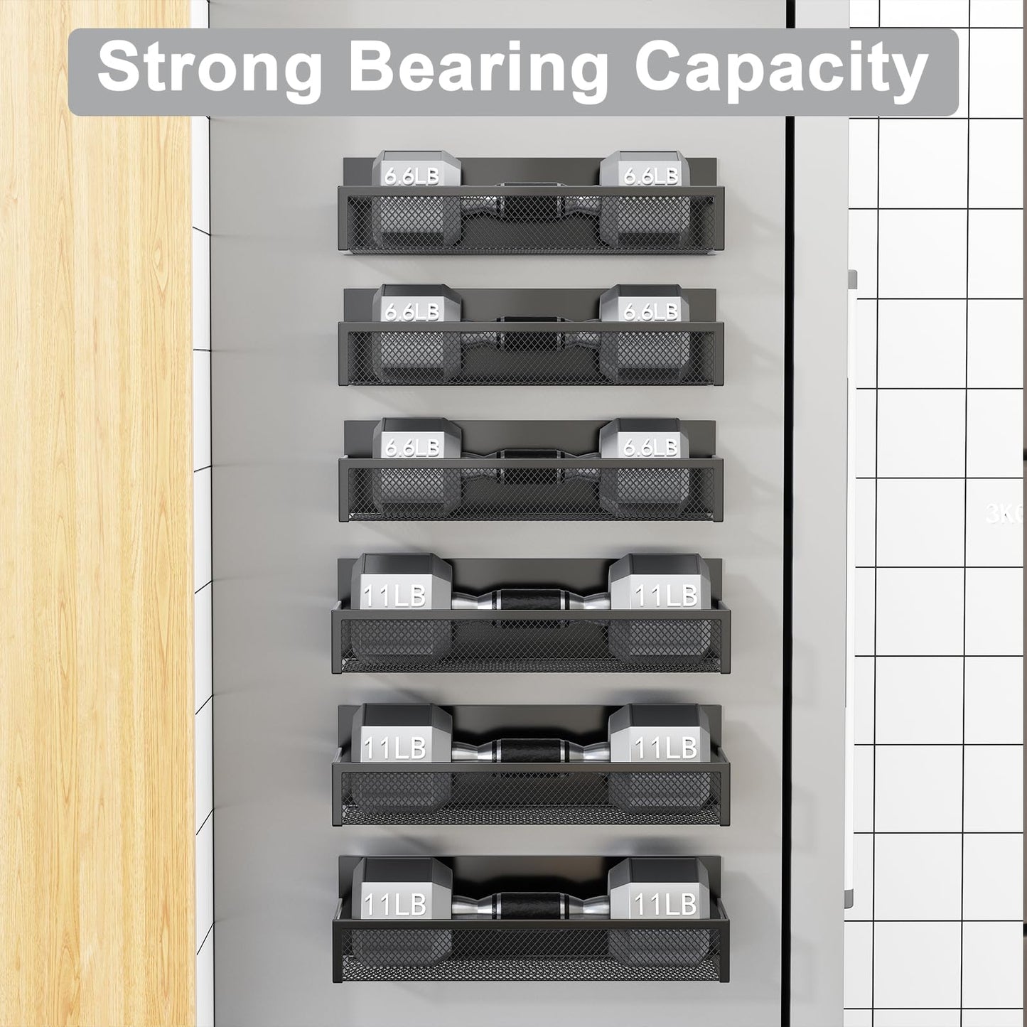 Aufworld Magnetic Spice Rack for Refrigerator, 6 Pack Magnetic Shelf, Fridge Magnet Organizer with Moveable 12 Hooks, Magnetic Fridge Shelf for Kitchen Organization and Storage (6 Pack)