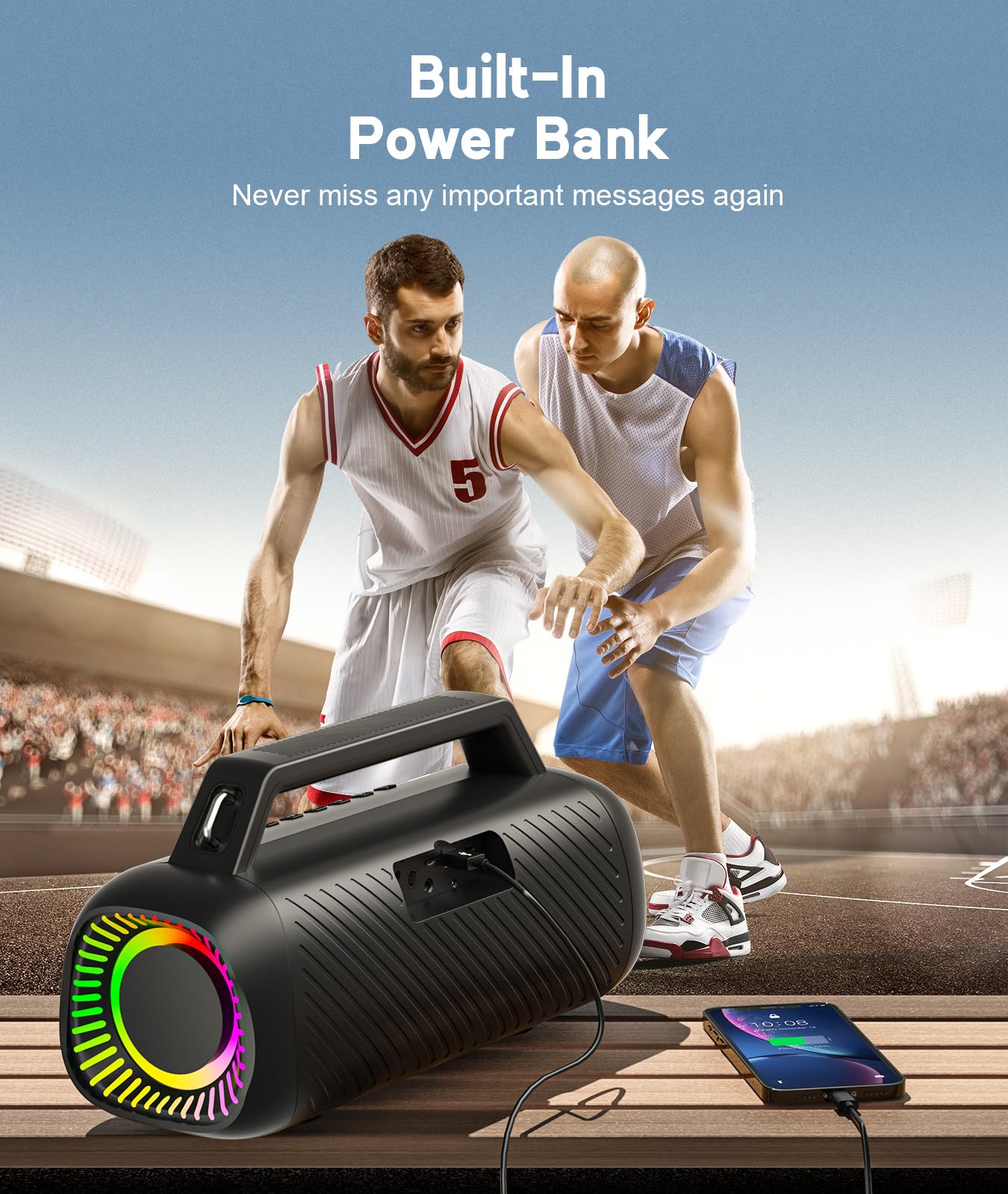 Ortizan Portable Bluetooth Speaker Loud, 80W Peak, Bass Up, 24H Playtime, IPX7 Waterproof, RGB Lights, Wireless Stereo Pairing, BT5.3, USB-C, Subwoofer Outdoor Speaker for Camping, Beach, Backyard